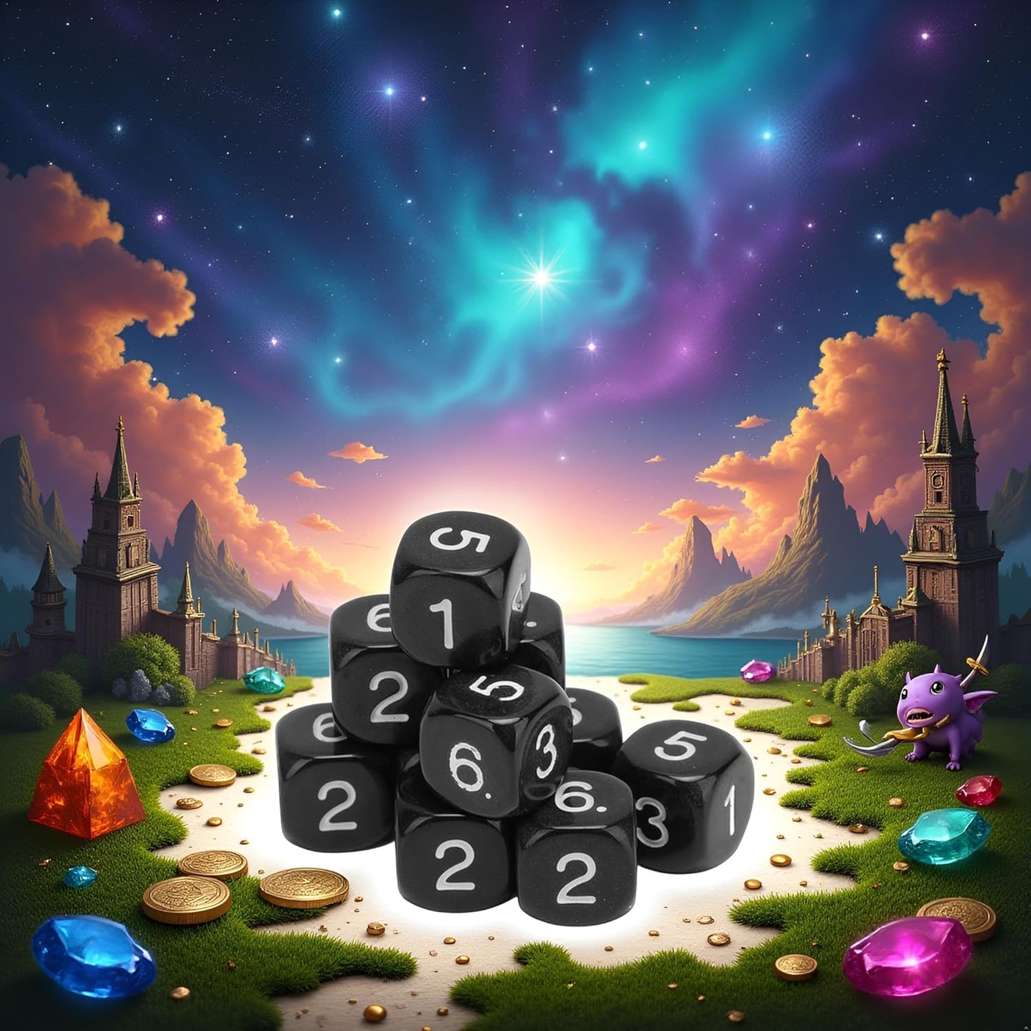 20Pcs Black 6 Sided Number Dice, Round Corner Polyhedral Dice - Image 2