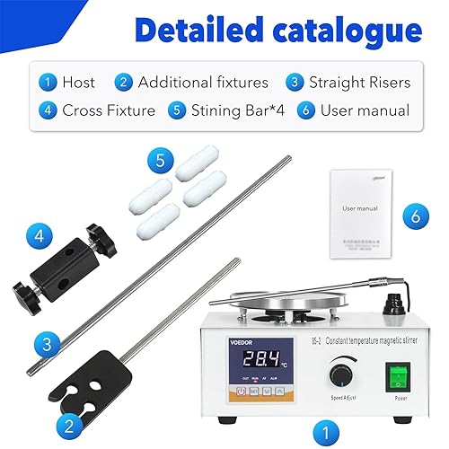 Miniatura 9 de 85-2 Agitador magnético con pantalla digital con 4 barras de agitación magnéticas, mezclador agitador de placa caliente, sistema de agitación de