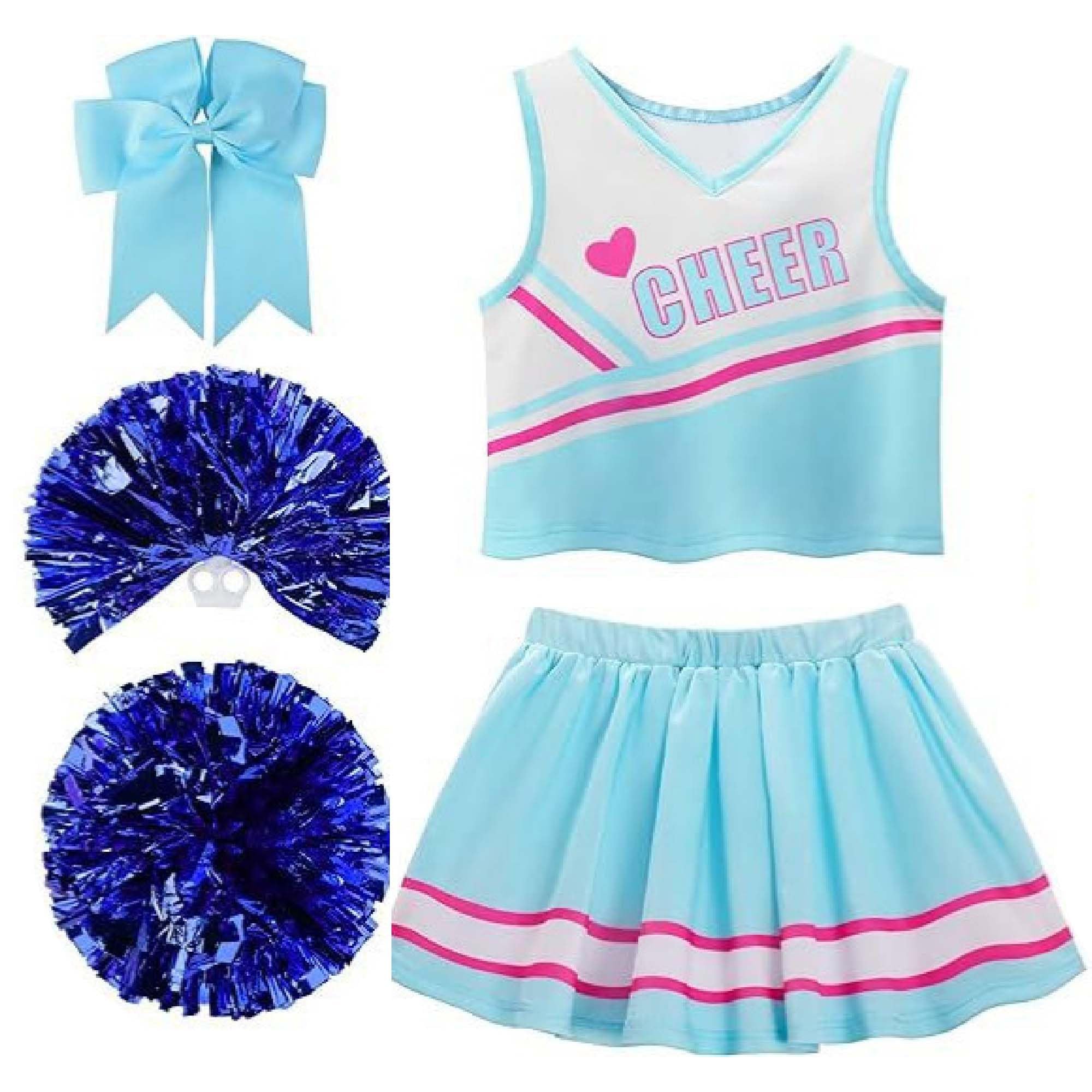 Danzcue Girls Sweetheart Cheerleader uniform Costume, Cheerleading Uniform Outfit for Halloween Party Birthday Gift