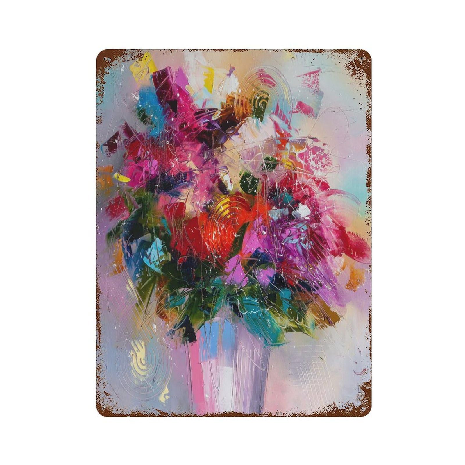 Rusty Metal Tin Sign with Bouquet of Emotions Design 15.7"x11.8", for Farmhouse, Kitchen And Entryway Decor, Classic Wall Plaque