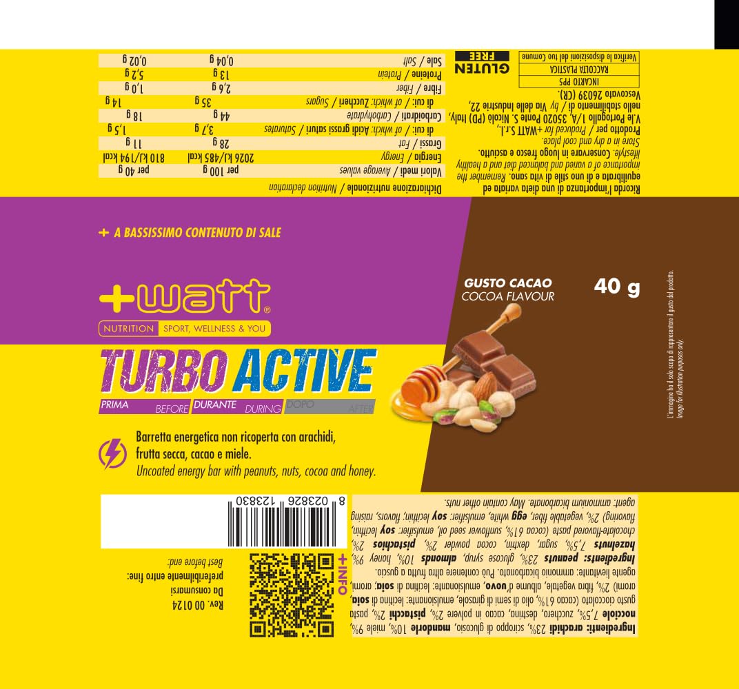 Turbo Active - Barretta energetica con arachidi, frutta secca e miele. (Box 24 pz, Cacao)