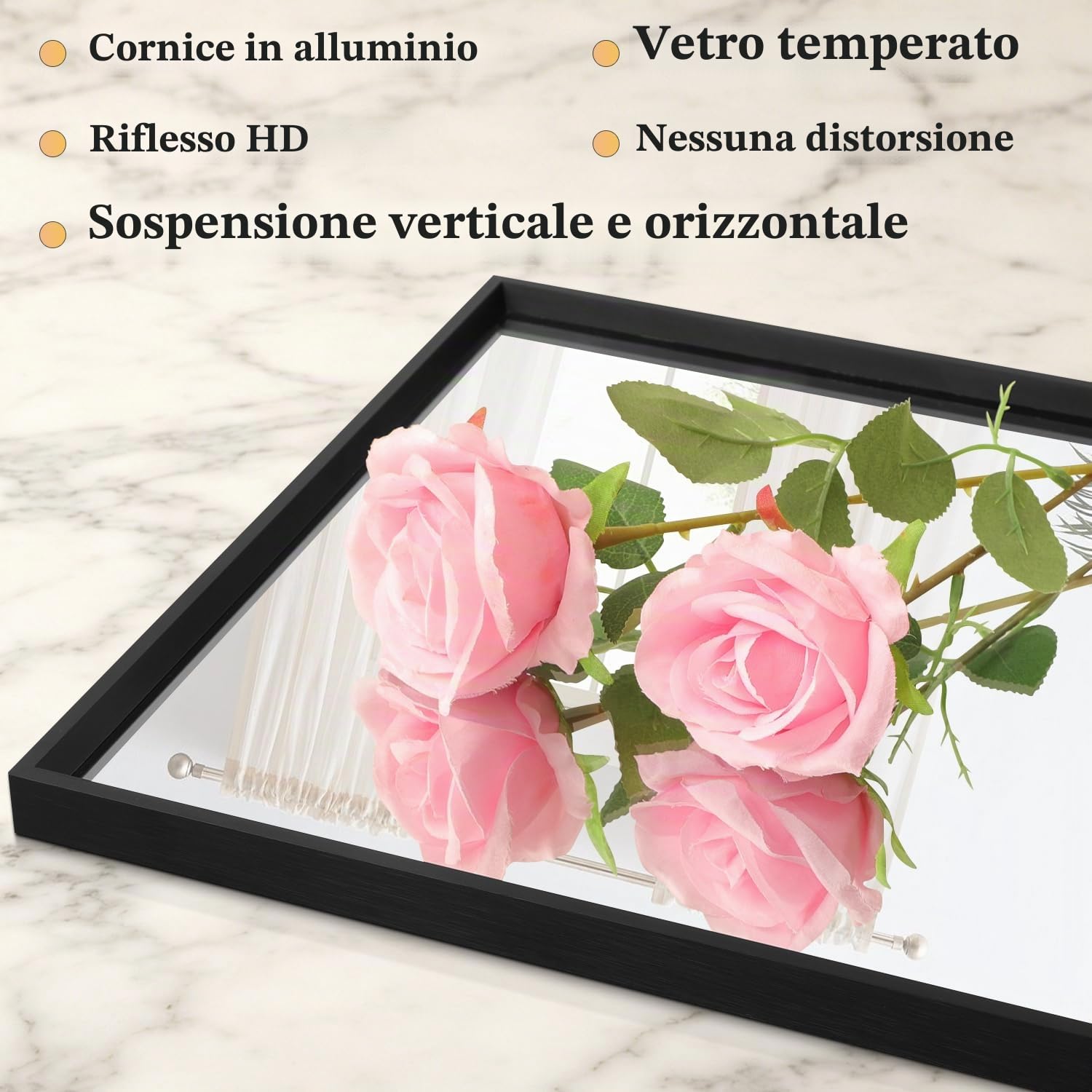 AAZZKANG Specchio nero da parete rettangolare in metallo, 50 x 40 cm, decorativo da parete per camera da letto, bagno, soggiorno, verticale o orizzontale