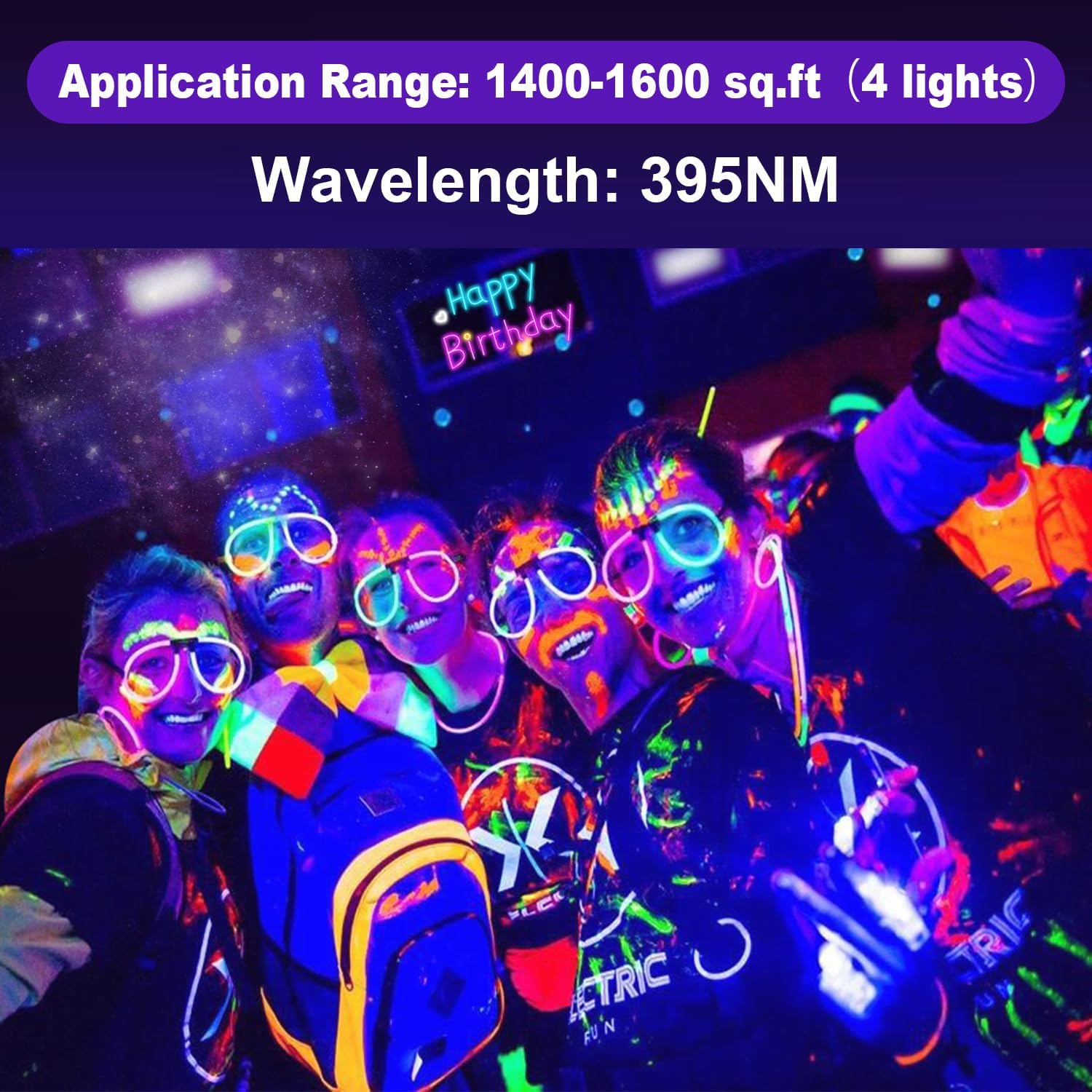 4 Pack 50W LED Black Lights, Flood Blacklight with Plug, IP66 Waterproof Outdoor UV Spotlight for Dance Party Large Space, Glow in The Dark, Halloween Lamp