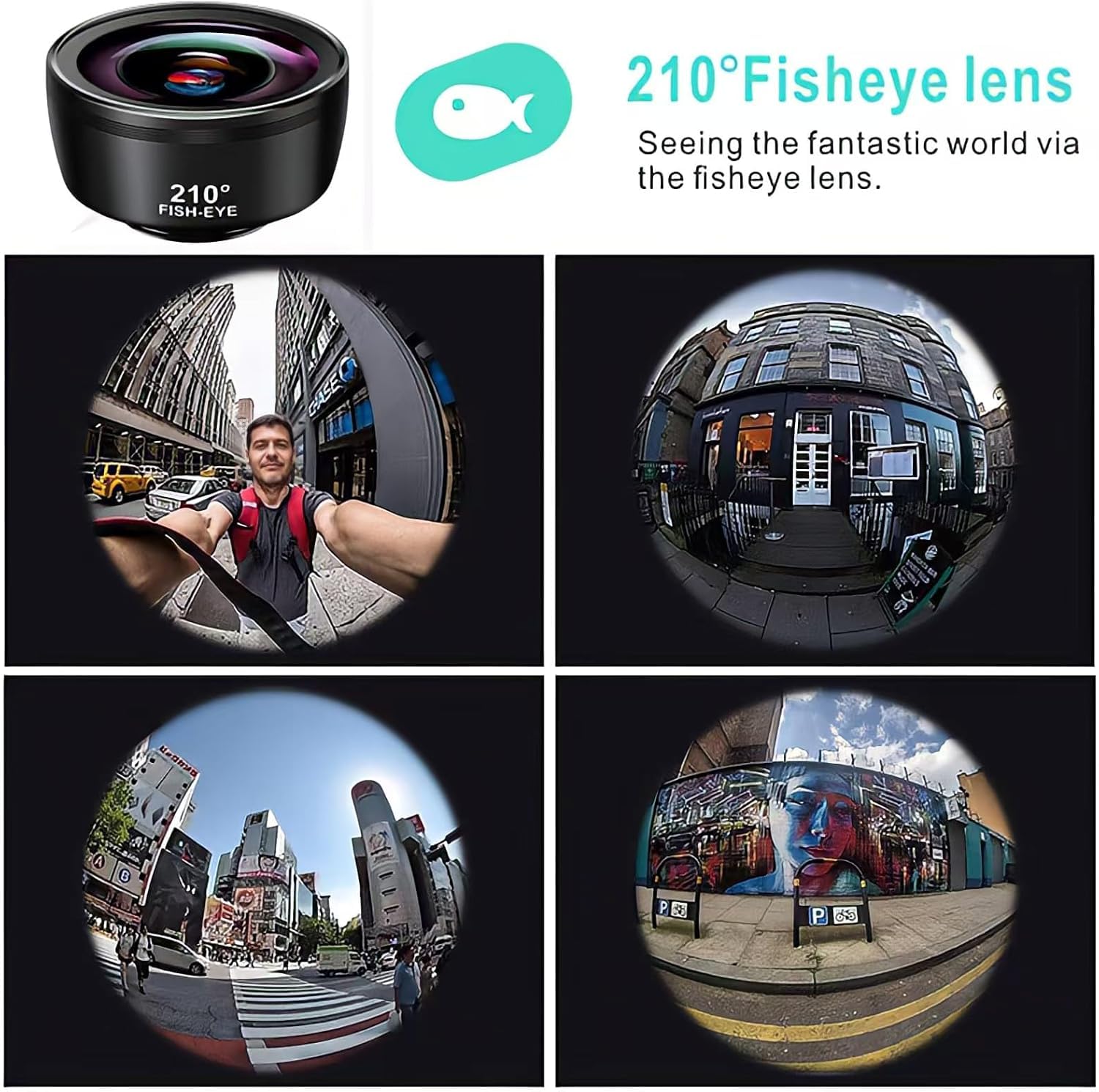 Lente per smartphone, 3 in 1 Lente macro per iphone, Obiettivo per iphone, grandangolare, obiettivo Macro, 210° fisheye lens, per tutti gli smartphone