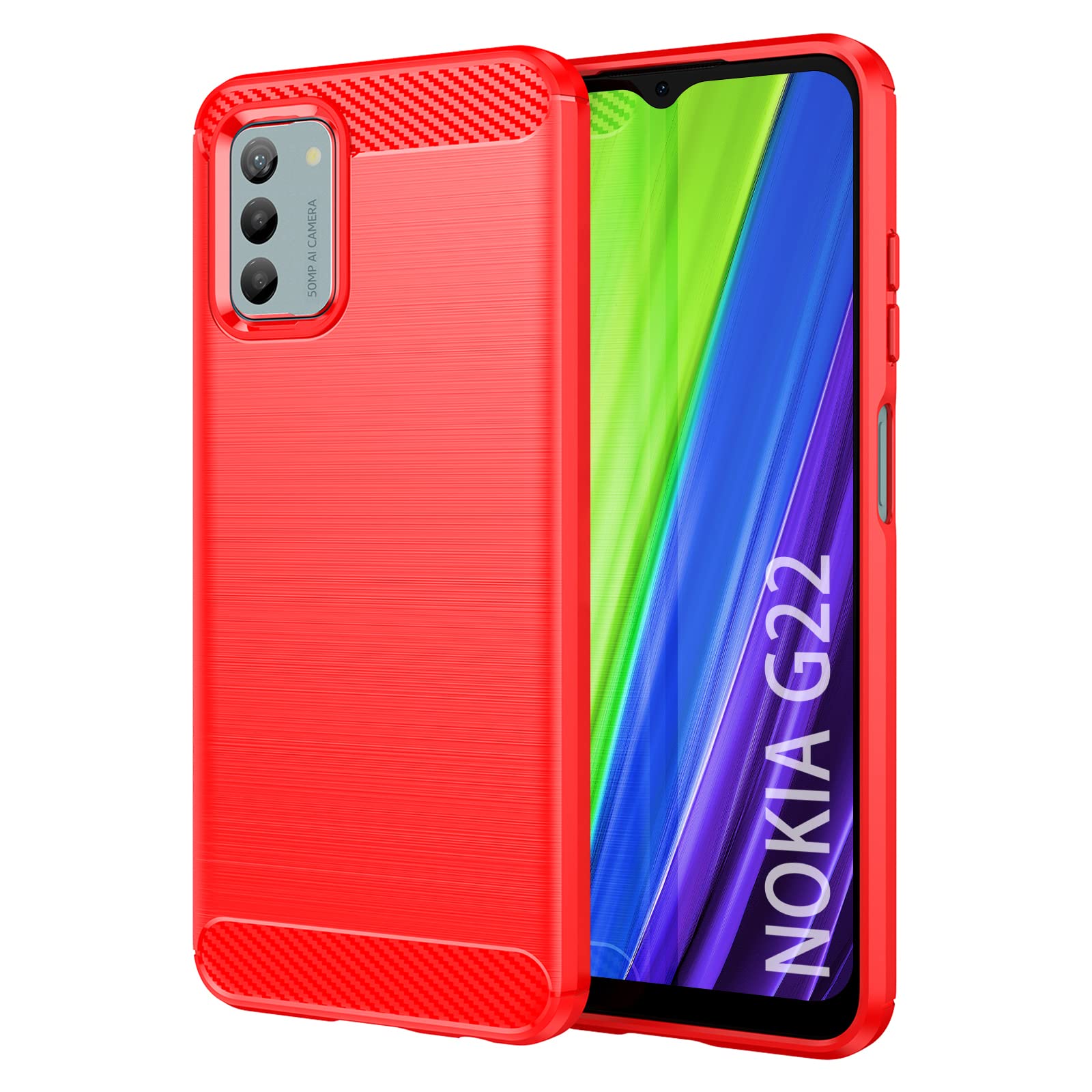 Case for Nokia G22 Case Nokia G22 Case [Red], Carbon Fibre Effect Gel Grip Protection Cover [Anti Scratch][Anti Collision] Case Compatible with Nokia G22