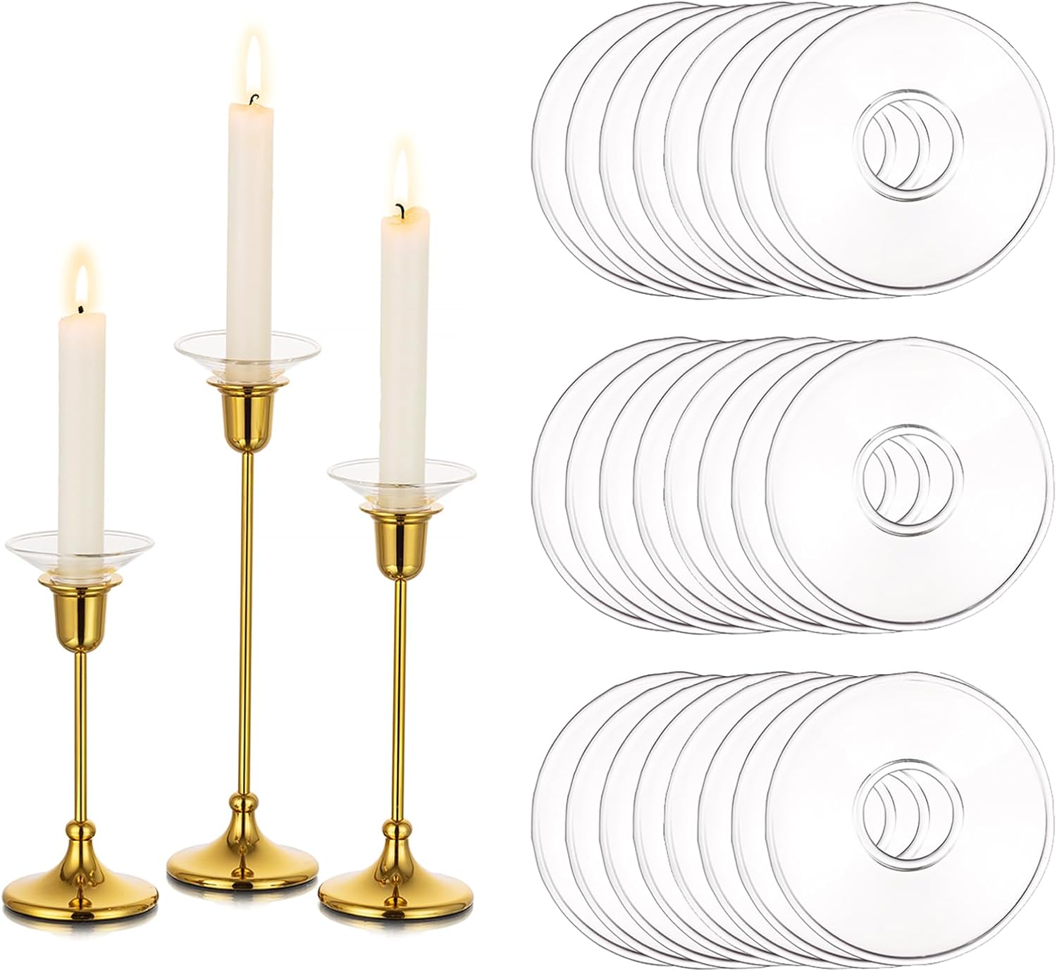 Glasseam Glass Candle Drip Protectors for Candle Stick Holder, Clear Bobeches for Chandeliers Set of 24, Round Bobeche Candle Guards for Taper Candle Holder, Wax Catchers for Candles Dining Room Decor Glasseam Glass Candle Drip Protectors for Candle Stick Holder, Clear Bobeches for Chandeliers Set of 24, Round Bobeche Candle Guards for Taper Candle Holder, Wax Catchers for Candles Dining Room Decor