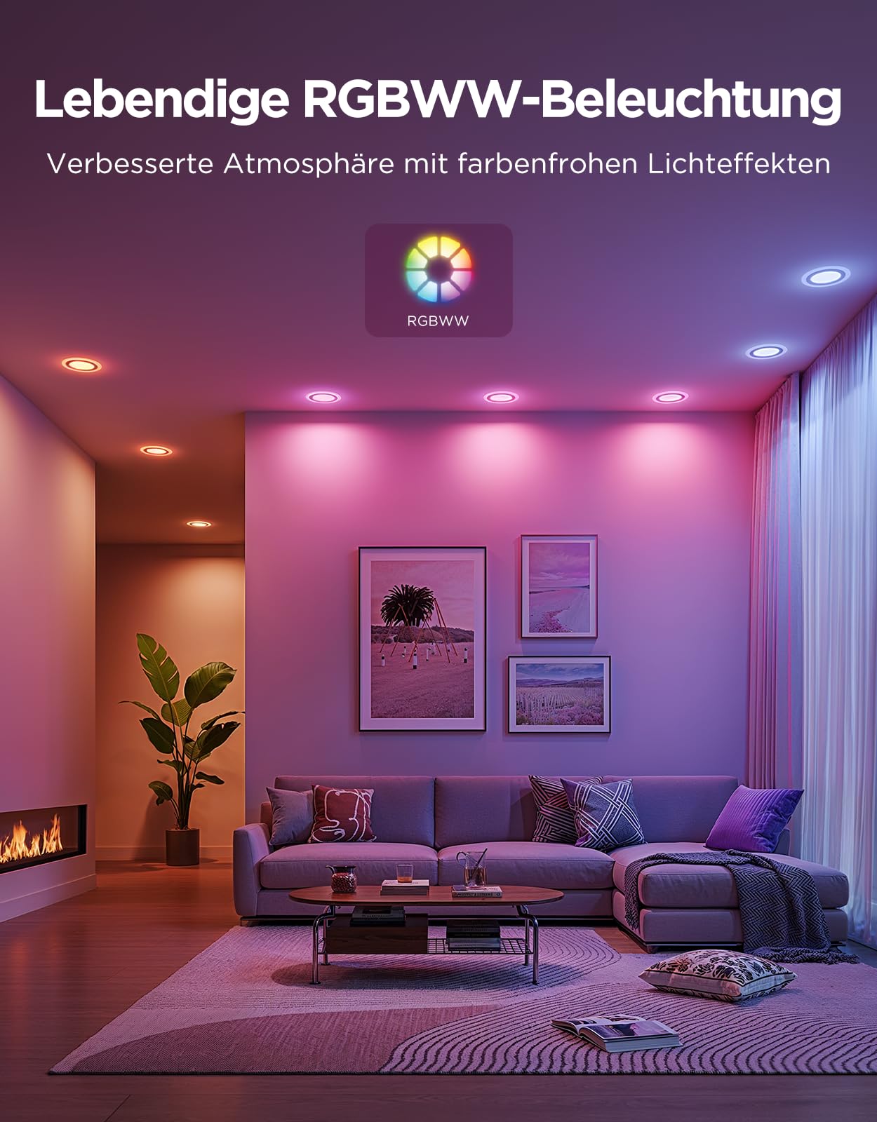 Govee Smart Einbaustrahler LED RGBWW 230V 900LM 11.5W Kompatibel mit Matter Alexa Dimmbar 2700K-6500K 99mm 4 Stück