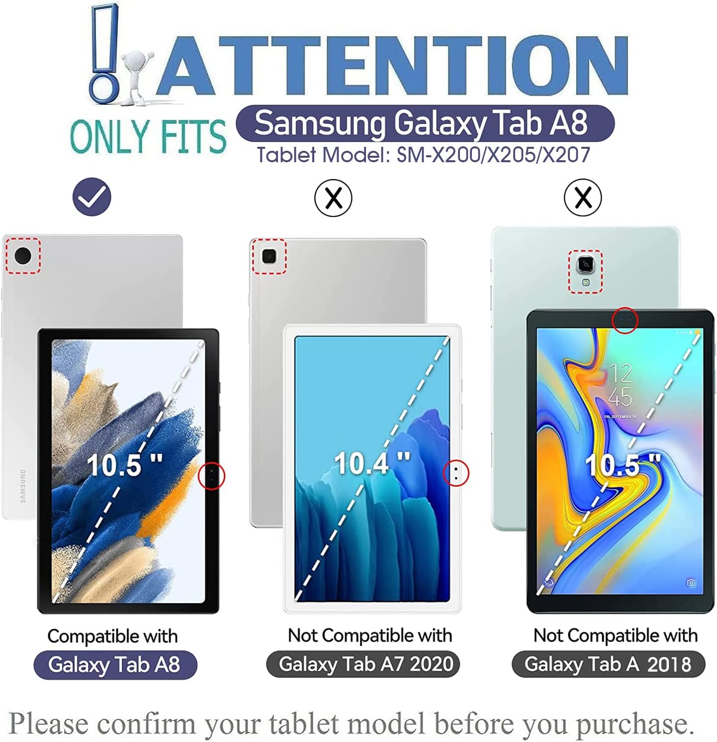 Galaxy Tab A8 10.5" 2022 Backlit Keyboard Case(SM-X200/X205/X207), 7 Color Backlights Detachable Wireless Keyboard Protective Case Cover for Samsung Galaxy Tab A8 10.5 Inch 2022