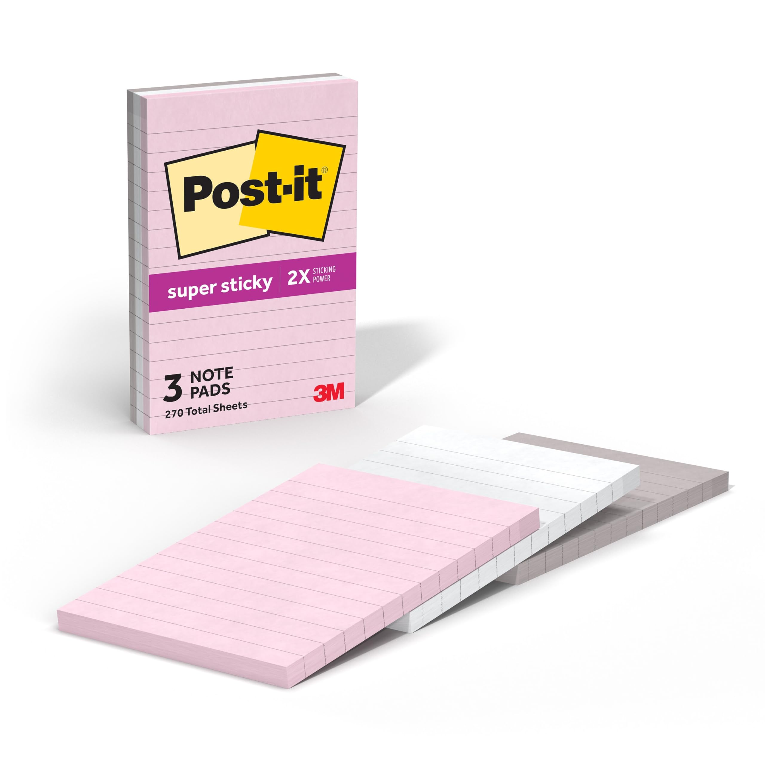 Post-it Super Sticky Notes, 3 Lined Sticky Notes Pads, 4 x 6 in., School Supplies and Oﬃce Supplies, 2X the Sticking Power, Simply Serene Collection