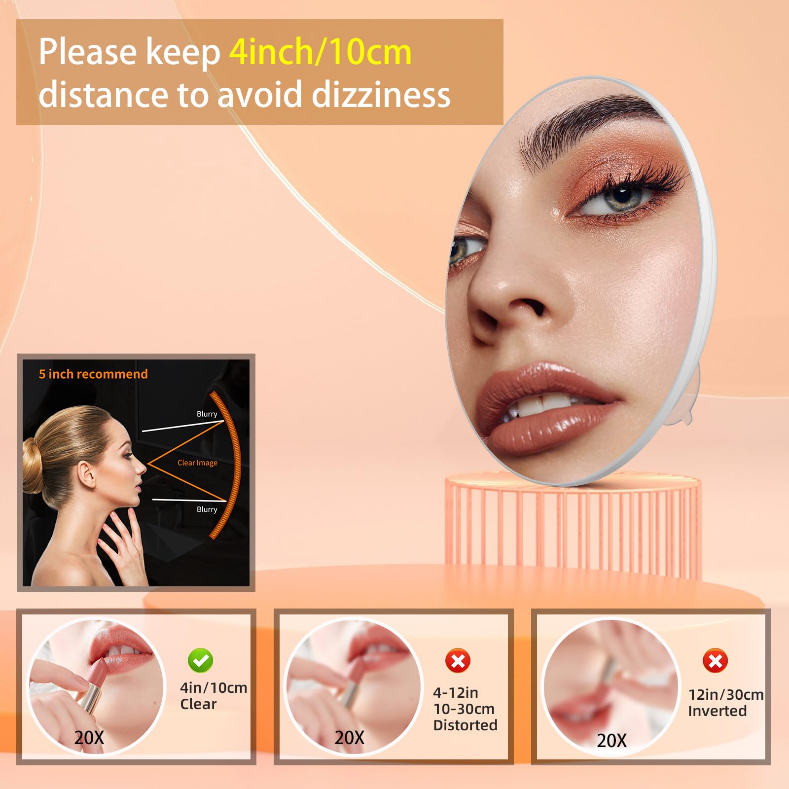 Vergrößerungsspiegel 20X Mit Saugnäpfen, 15cm Reise Vergrößerte Spiegel, Große Runde Make-up Spiegel Mit Hoher Vergrößerung Und Pinzette Sets