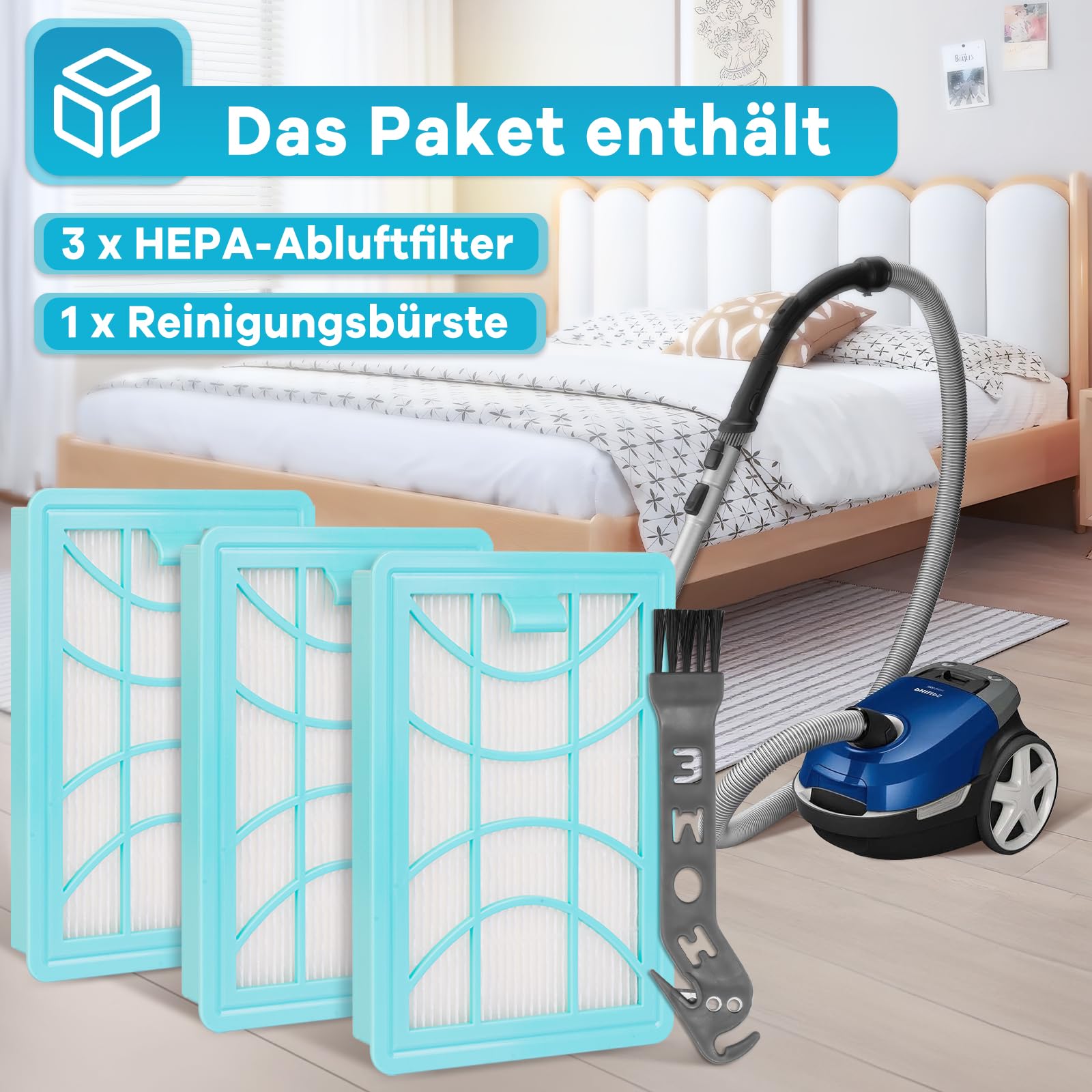 3 filtri HEPA XD3110/09 CP1352 per Philips Series 3000 Performer Compact Aspirapolvere XD3110, XD3112, XD3140