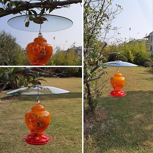 Miniatura 5 de Cubierta de lluvia de vidrio de 13 pulgadas para comedero de pájaros al aire libre, deflector en poste de pastor o gancho en S para colgar, cúpula