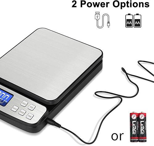 Miniatura 3 de Fuzion Báscula postal de envío digital  88 libras x 0.1 oz, plataforma de acero inoxidable, 5 unidades, conteo de esperataraPC, fácil calibración,