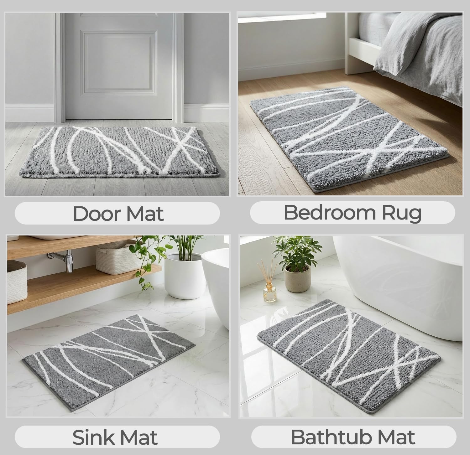 Tititex Luxury Grey White Line Bathroom Rug, 16x24 inch Classic Extra Soft and Absorbent Microfiber Bath Rugs, Non-Slip Plush Shaggy Bath Carpet, Bath Mats for Floor, Tub and Shower - Image 8