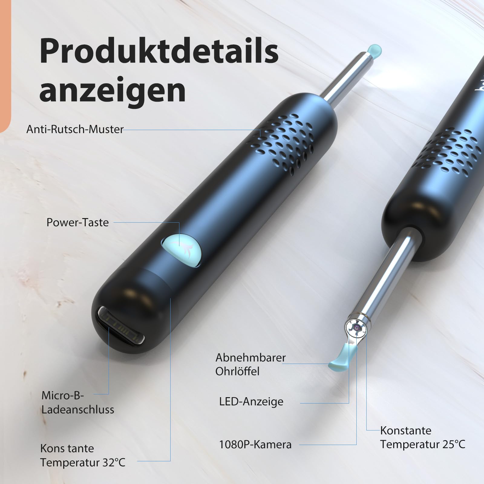 Otoscope Oreille, 1080P HD Kit Camera Oreille, Camera Iscope IP67 Étanche Nettoyant Oreille Avec 6 Lumières LED, Outil de Nettoyage d'oreille de 3,5 mm, Adapté aux Smartphones Tablettes IOS Android