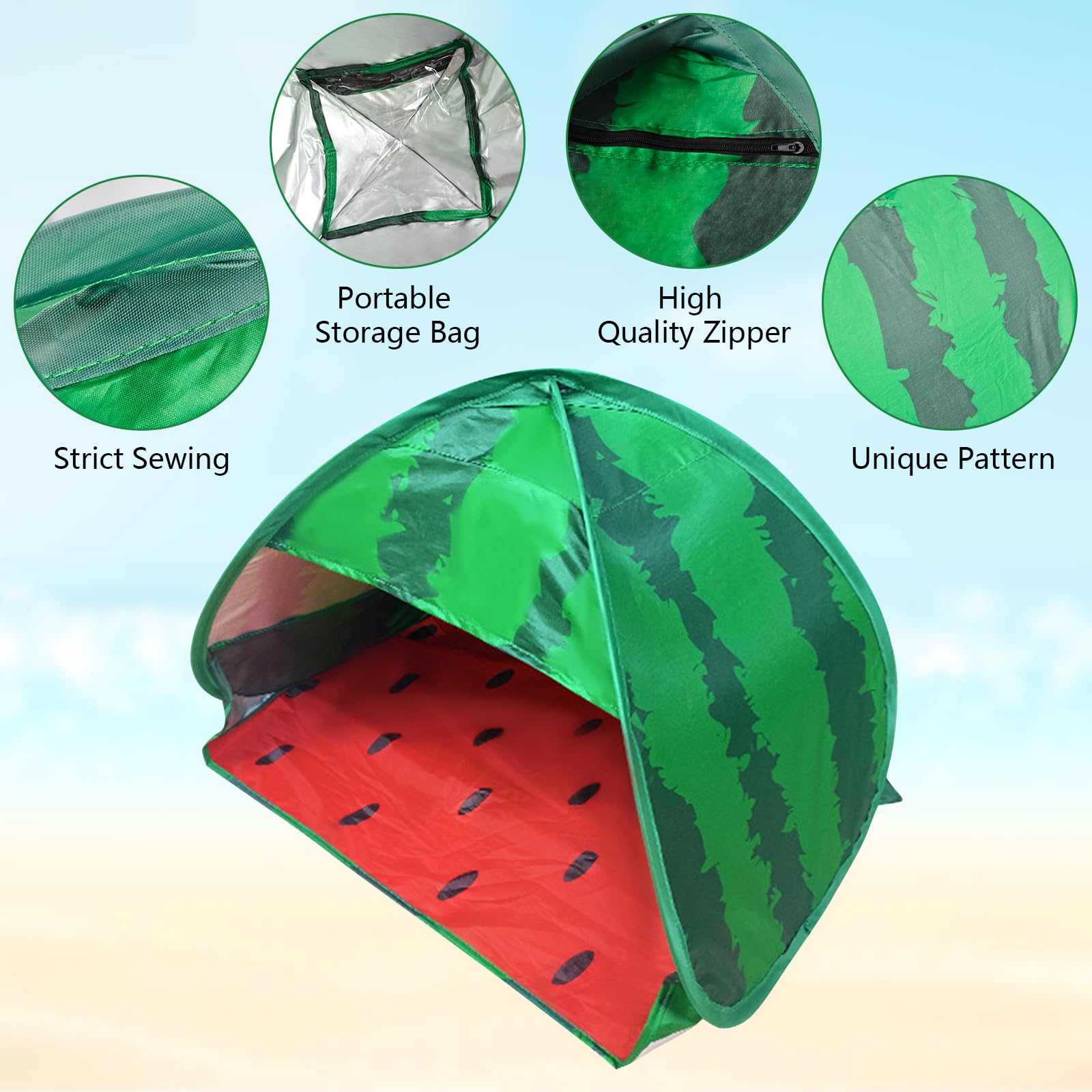 Tente de plage pour chien, 1 pack Pastèque Tente de plage portative à ouverture automatique Mini tente pour chien et chat, Protection des animaux domestiques pour l'intérieur et l'extérieur, M