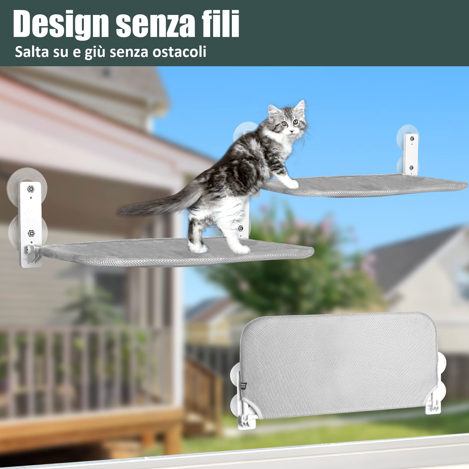 GUUSII HOME Amaca per Gatti da Finestra Amaca Gatto Trespolo da Appendere con Potenti Ventose Letto Facile da Montare Tappetino Reversibile Stabile Mensole Cuccia 52 * 30cm Fino a 25kg da Interno
