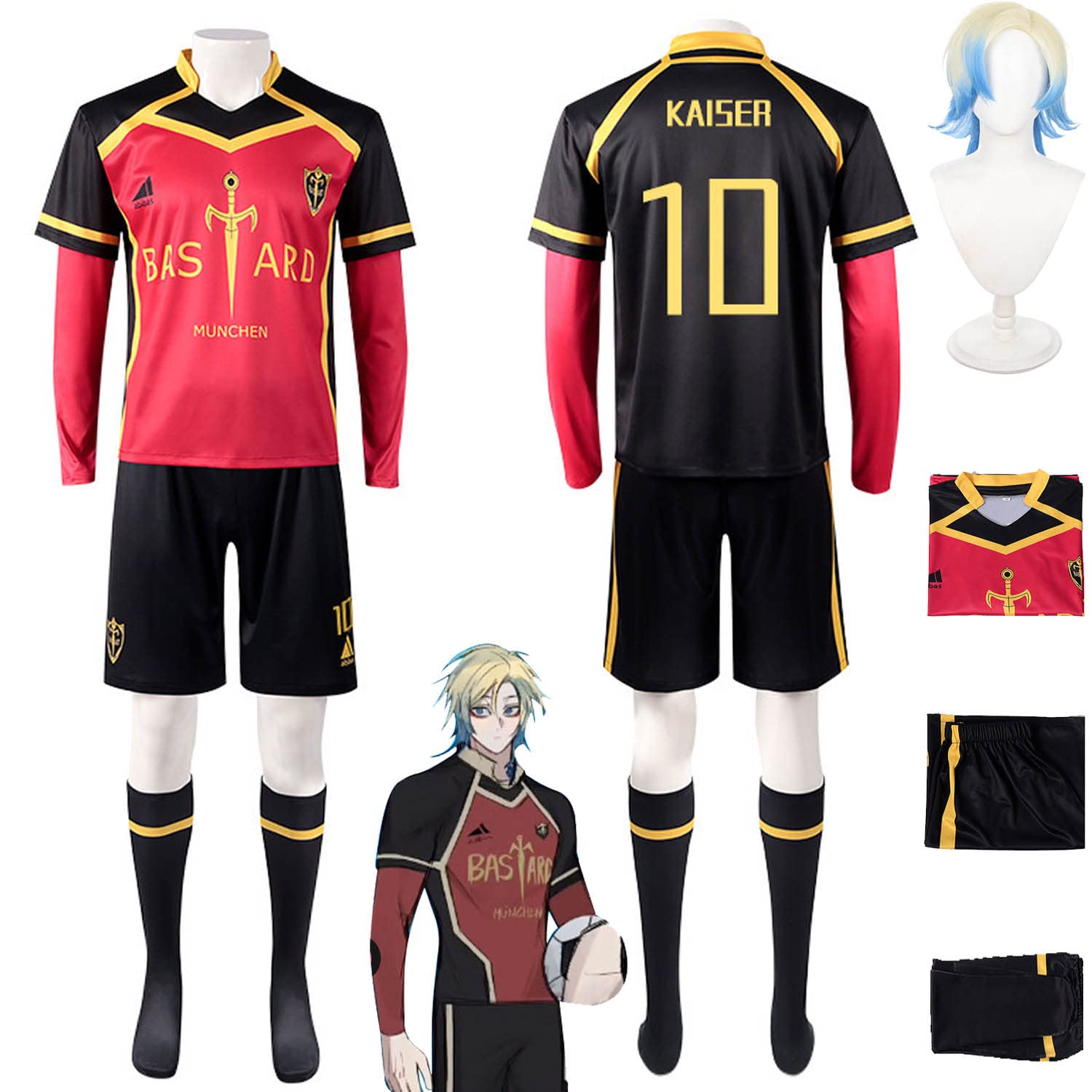 Anime Blue Lock Michael Kaiser Cosplay Costume Vestito Bachira Meguru Gioco di Ruolo Uniforme Set Completo Halloween Carnevale Festa Dress Up Suit con Parrucca per Uomini