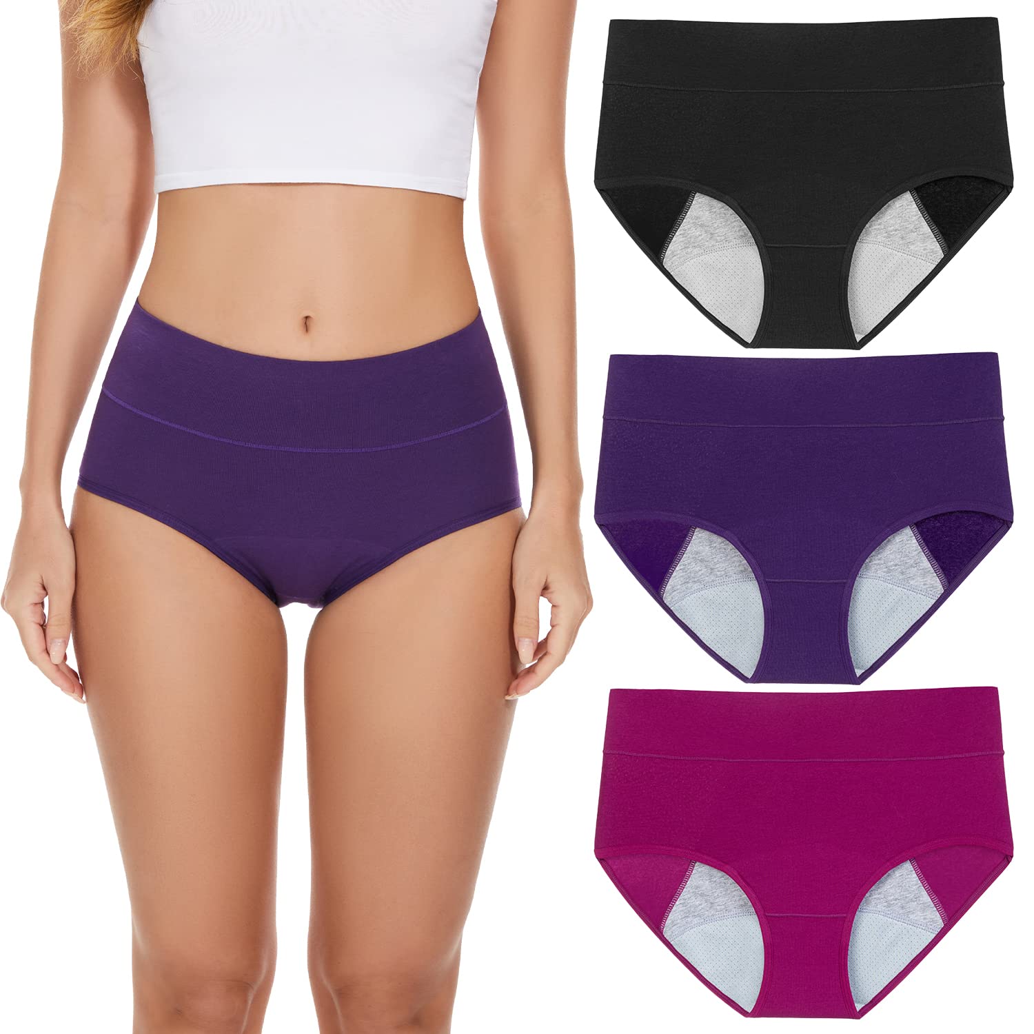 POKARLAWomen's High Absorbency Period Cotton Underwear Heavy Flow Leakproof Panties(Regular&Plus Size)