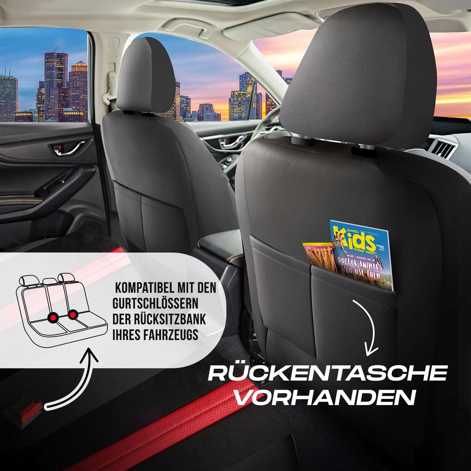GIOVANNI BUTTI Autostoelhoezen Universeel voor PKW & SUV – Premium voorzetels Autostoelhoezen van Piqué-stof, Beige-Zwart, Airbag-compatibel Zitkussen, Autoschoner, Compleet Set incl. Montageset