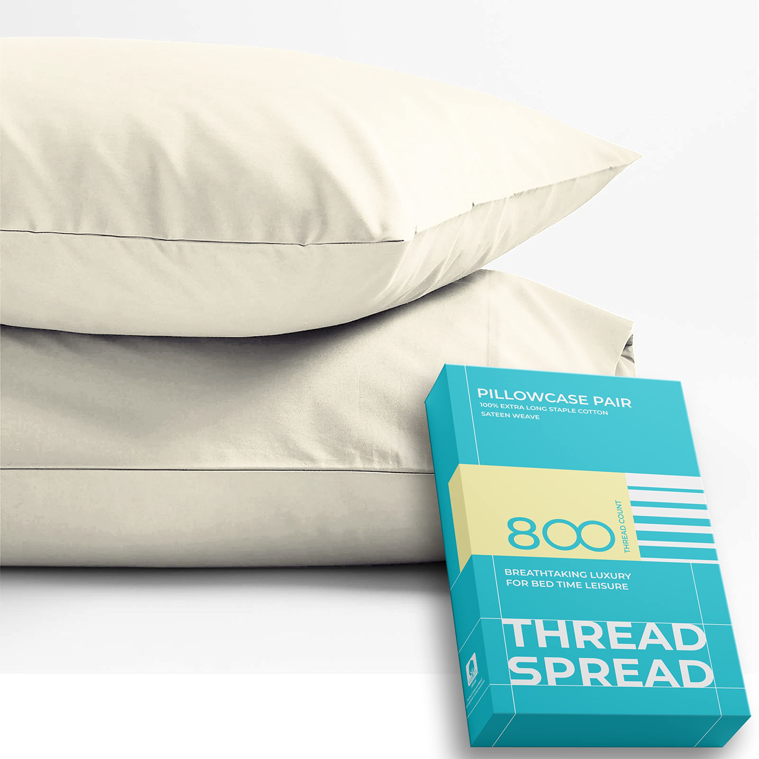 THREAD SPREAD Pillow Cases Queen Size Set of 2-800 Thread Count 100% Egyptian Cotton Pillow Cases Standard Size, Silky Soft, Sateen Weave Luxury Hotel Quality Bed Pillow Covers for Sleeping - SandOEKO-TEX STANDARD 100