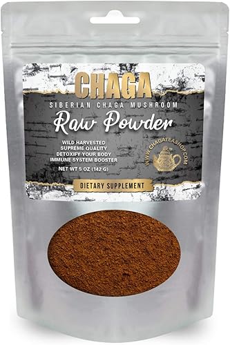 Polvo crudo de hongos chaga siberianos cosechado silvestre totalmente natural, 5 onzas (5.01 oz.)
