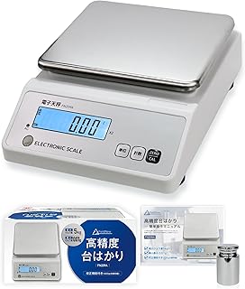 FieldNew 高精度はかり【分銅付き】0.01g単位/最大5kg AC充電式(最大40時間連続使用) 校正機能/風袋引き機能/計数機能 日本語説明書・保証書付き デジタルスケール｜実験 製菓 料理 薬 宝石 塗料 ハンドメイド 工作 ペット