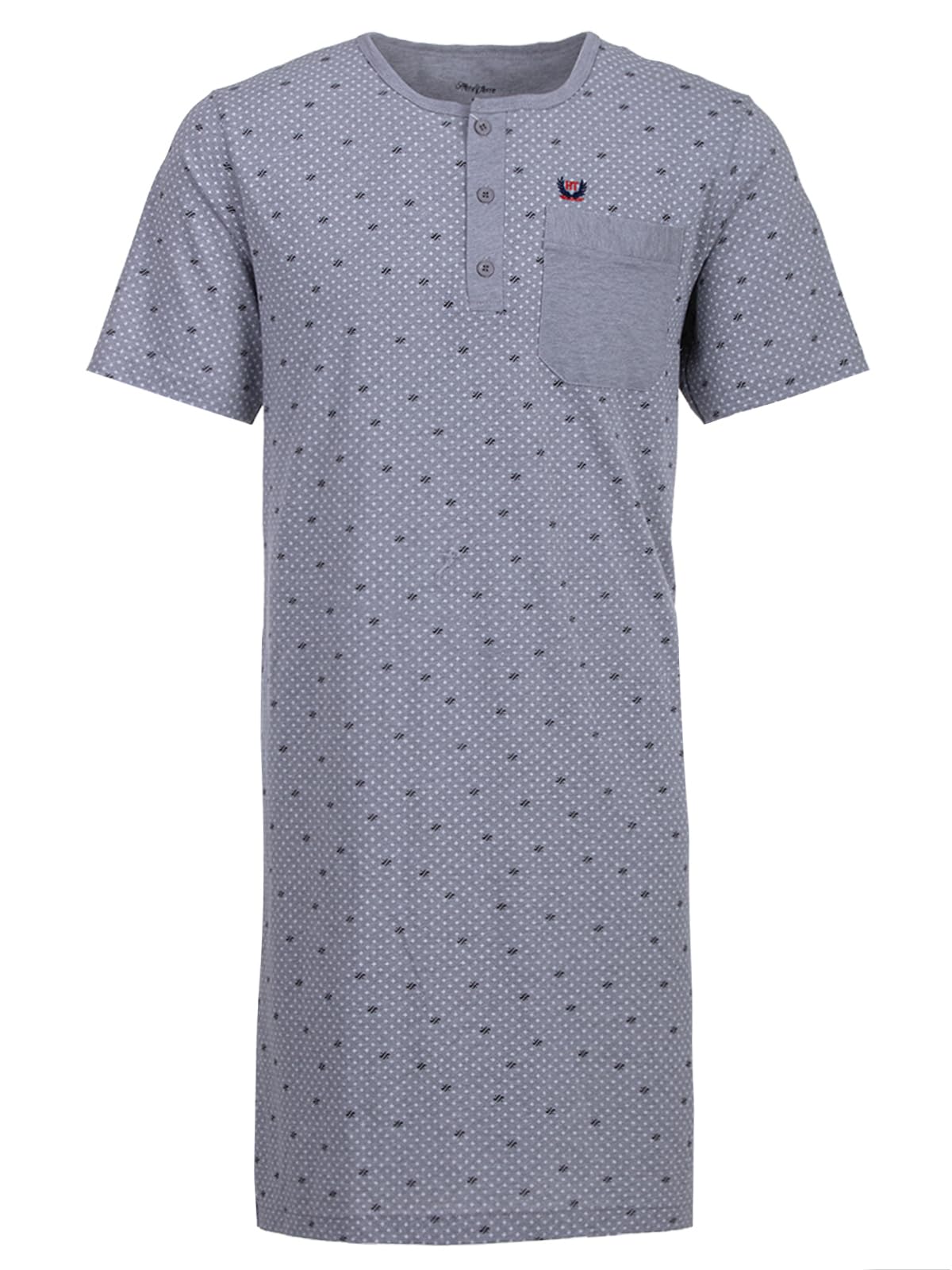 Henry Terre Men's Short-Sleeved Nightdress with Cross Chest Pocket Button Placket Size M-3XL