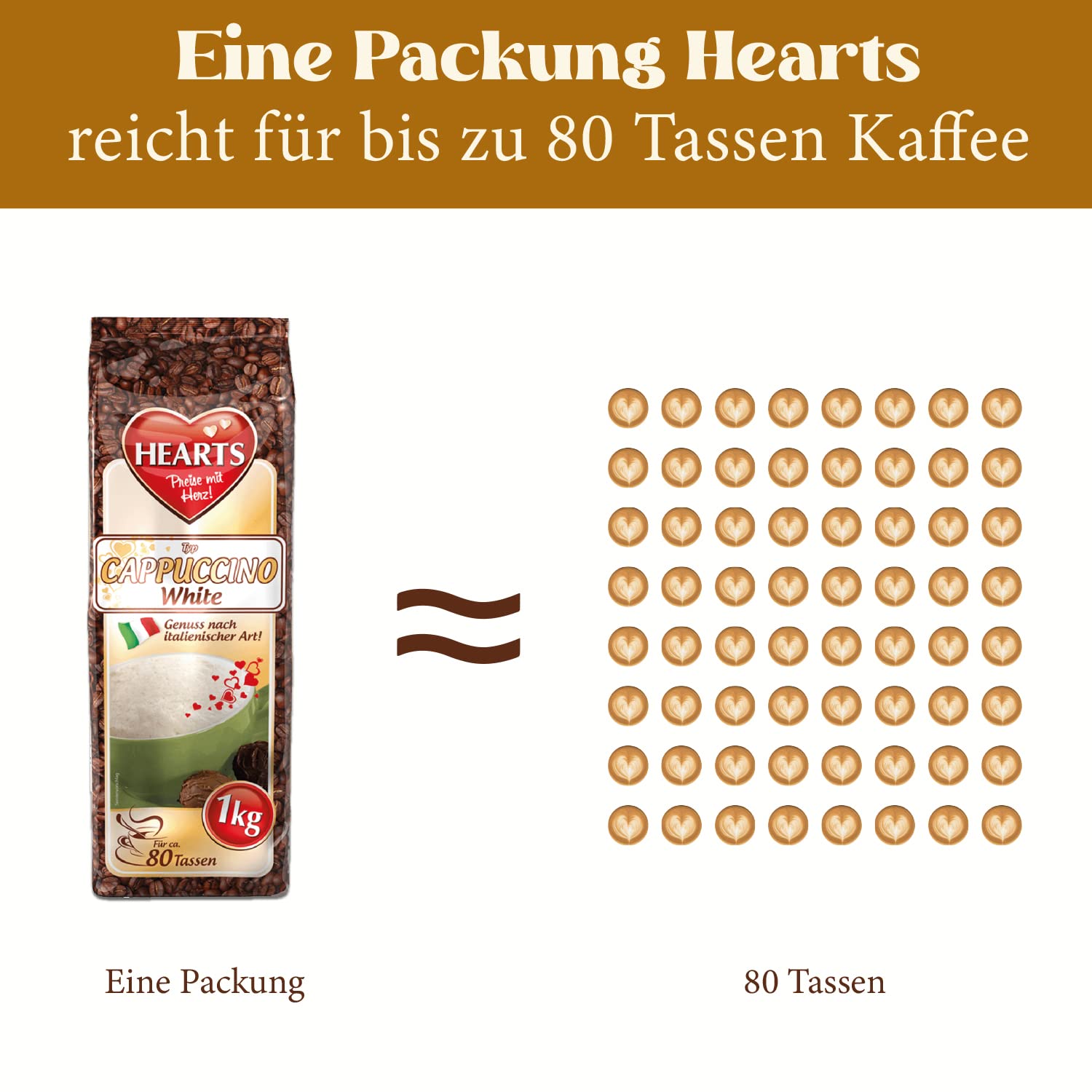 HEARTS Cappuccino White 10 x 1 kg - Genuss nach italienischer Art, ca. 80 Portionen pro Beutel, praktische Familienpackung, intensives Aroma, milchig und cremig