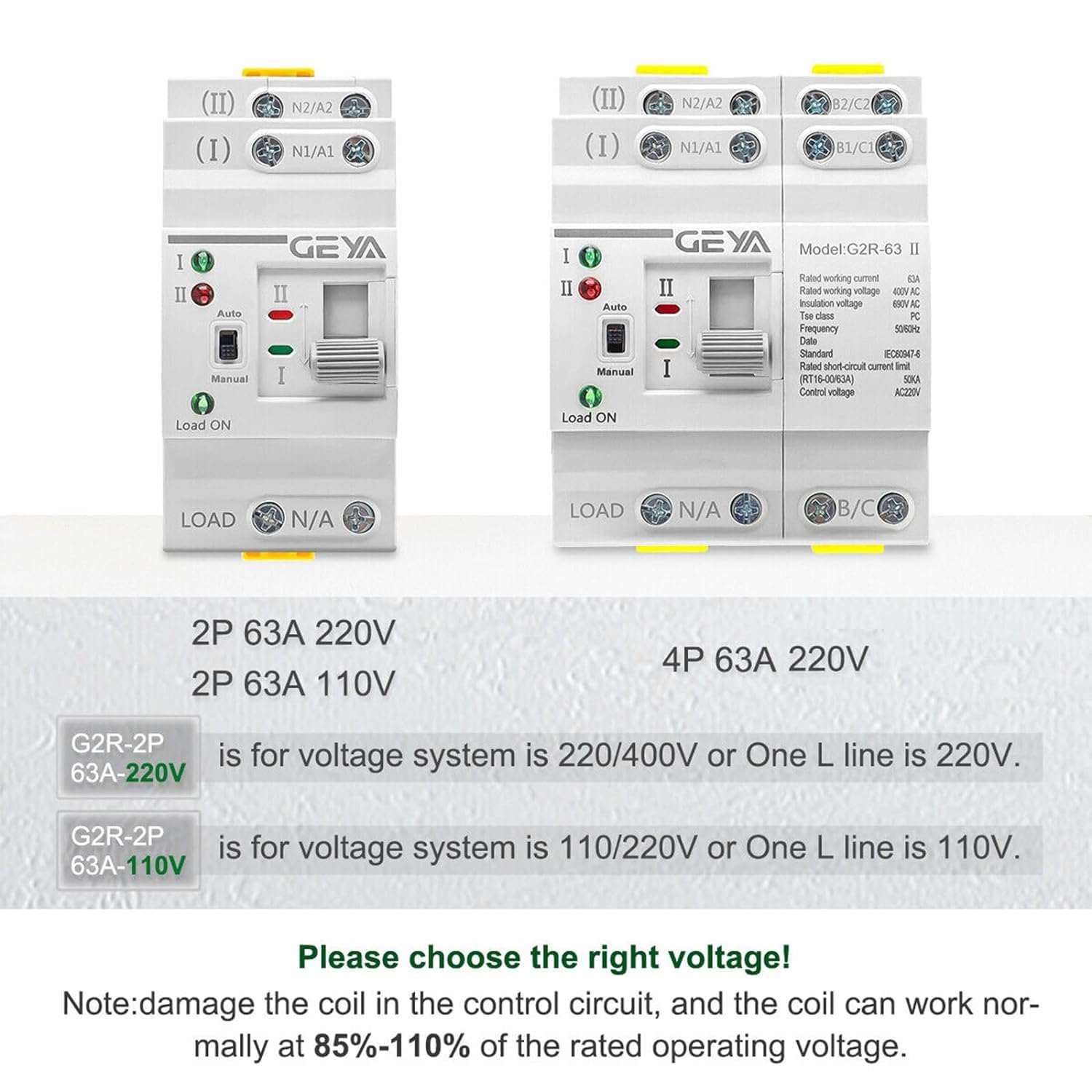 GEYA Mini ATS Doppelstrom Automatischer/Manueller Umschalter Solar Automatikschalter 4P 63A AC220V DIN-Schiene