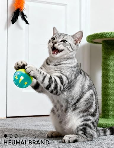 Miniatura 5 de Juego de 5 bolas de juguete para gatos, divertidos juguetes para gatitos con campanas para gatos de interior, al gatito le encanta perseguir y