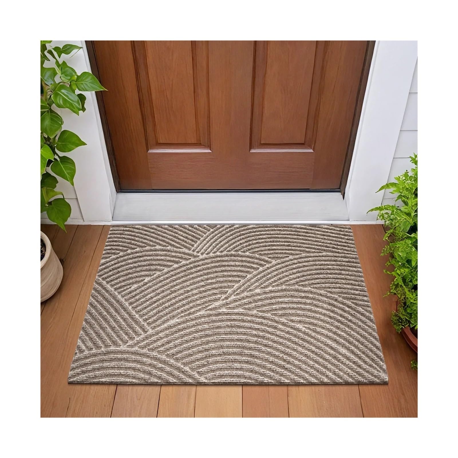 Zerbino d'ingresso Zerbino professionale antiscivolo con motivo geometrico 3D, super assorbente, antipolvere, durevole e lavabile for casa/ufficio(Ribbon - Khaki,60x90cm)