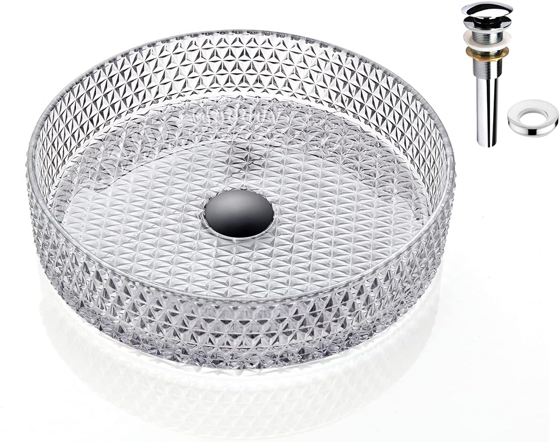 LIMONIUM SINENSE SERIES Glass Vessel Sink In Gray Crystal sink | Vanity Countertop Sink Bowl with Pop Up Drain |FW-LA615
