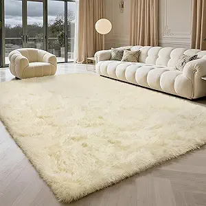 Shag Area Rug for Bedroom 5x8,Ivory Fluffy Area Rugs for Living Room,Soft Fuzzy Rug Non-Shedding Indoor Plush Carpet for Kids Bedroom Nursery Dorm Home Decor