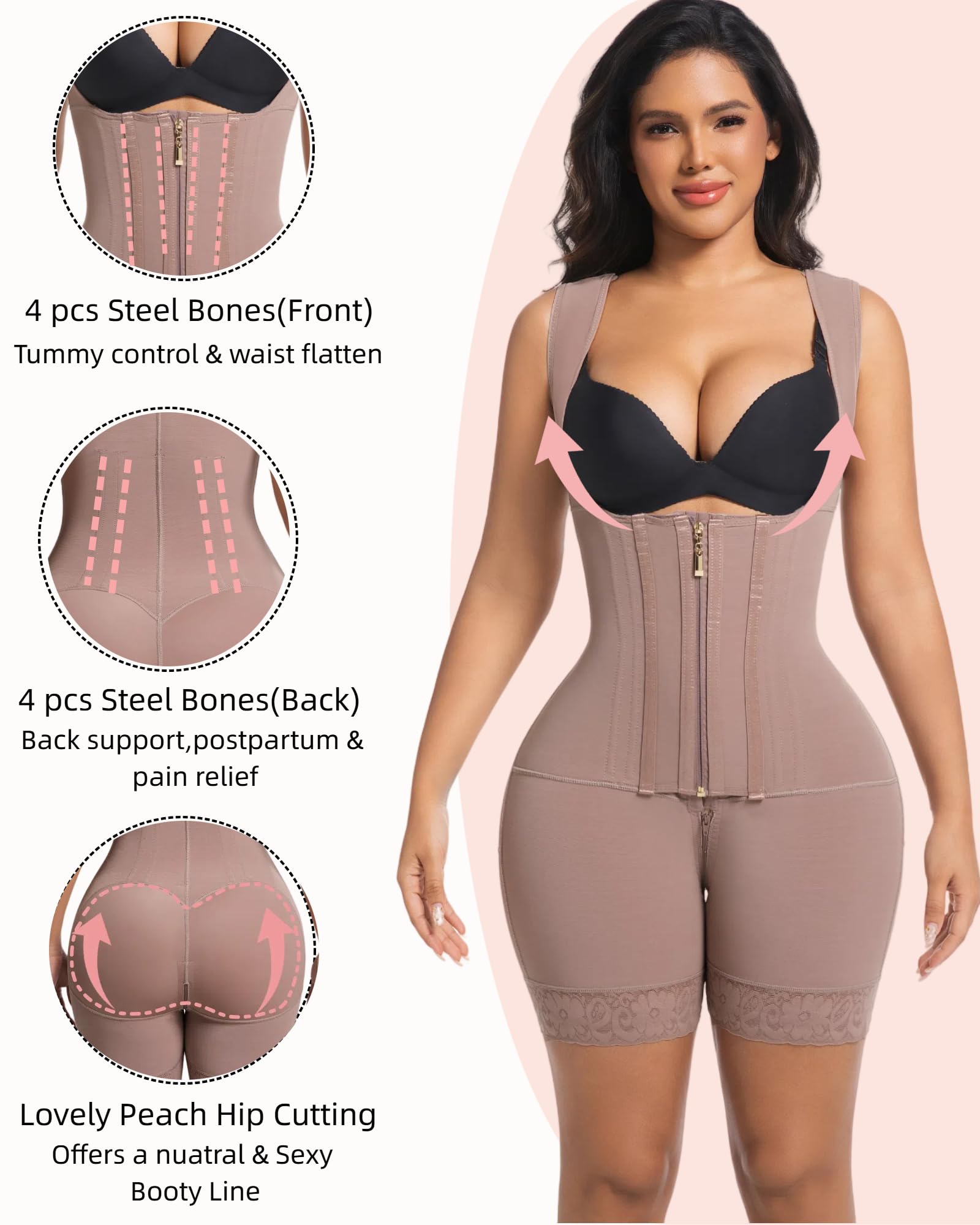 Fajas Colombianas Moldeadoras Shapewear Faja moldeadora de cuerpo posparto con cremallera en la entrepierna