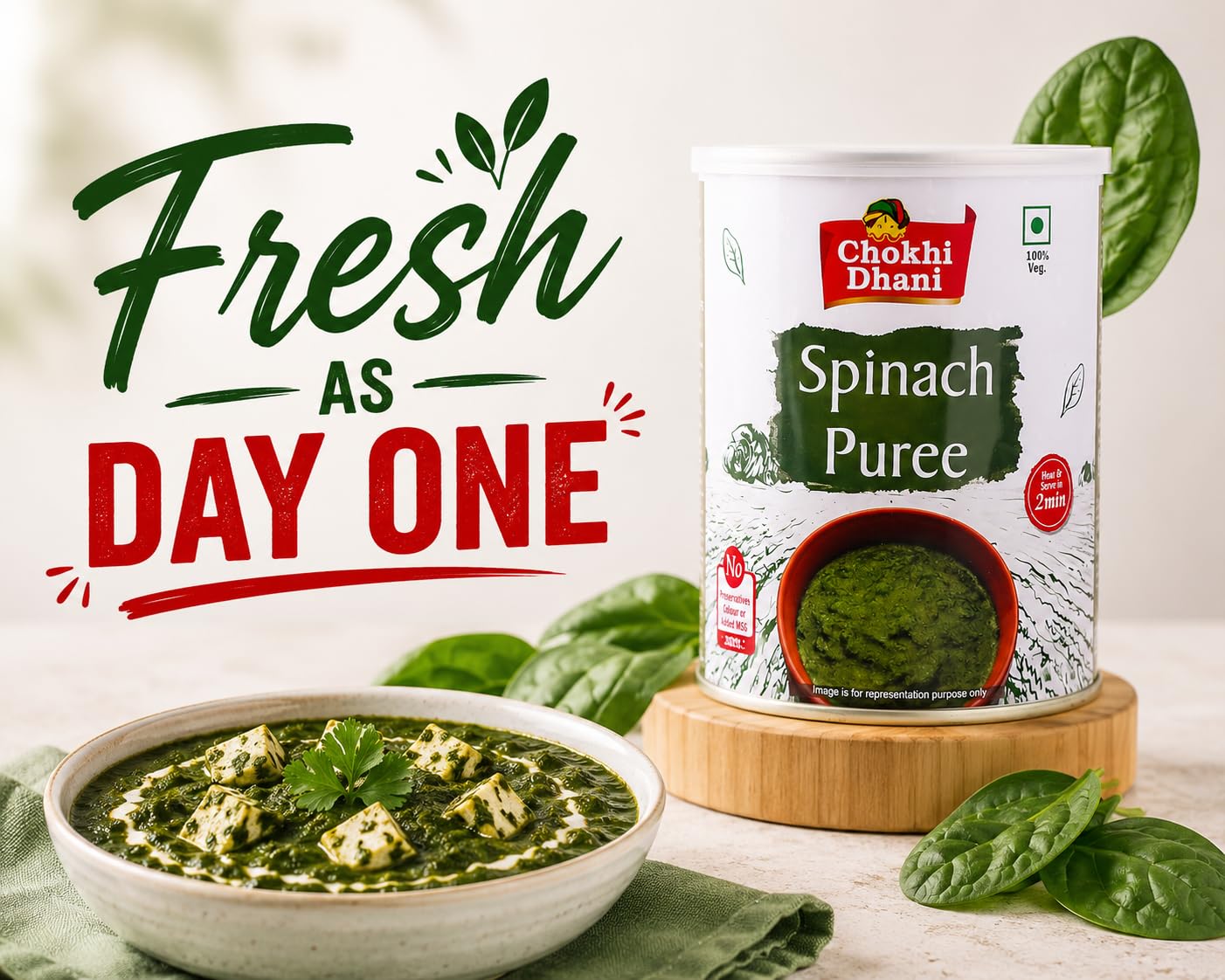 Chokhi Dhani Spinach Puree 800g | Ready to Cook Palak Puree | Fresh & Hygienic | Just add Paneer or Corn & Serve in 2 Minutes | Ideal for Curries, Palak Paneer 2
