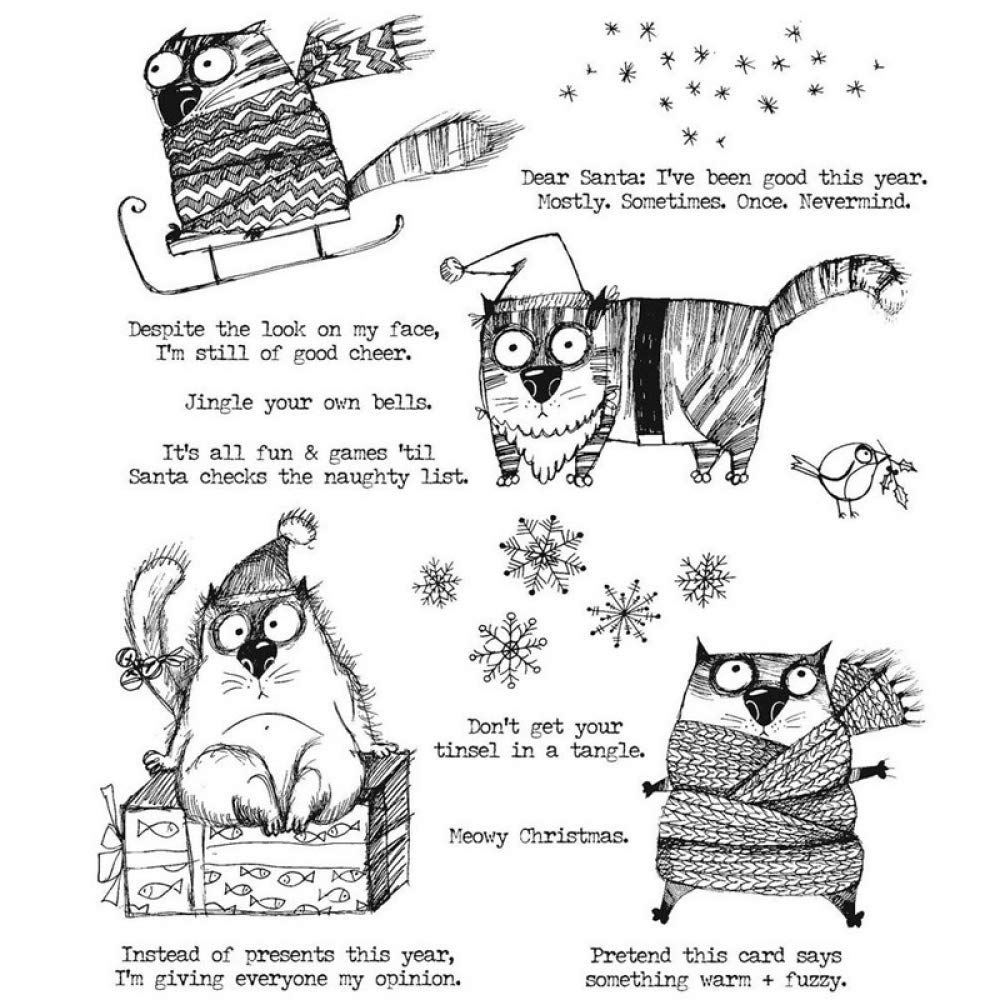 OTCRAFT Lot De 2 Tampons En Caoutchouc Pour Fabrication De Cartes - Motif Animaux, Oiseaux, Chiens, Tigres, Chats, Flocon De Neige - Pour Fabrication De Cartes - Textes En Anglais, Thème De