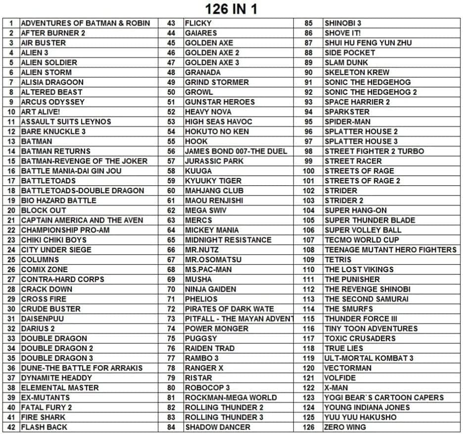 Super Games 126 in 1 Multi Game Cartridge for Sega Genesis/Mega Drive 16Bit Game Consoles - Image 3