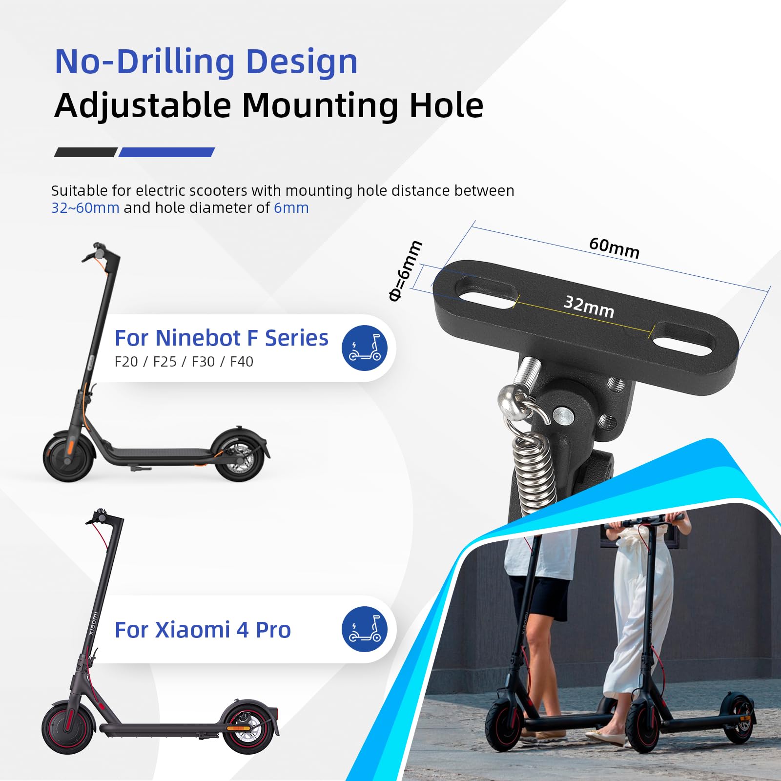 ulip Béquille de stationnement réglable pour trottinette électrique - Accessoires de rechange pour Xiaomi 4 Segway Ninebot F Series Xiaomi M365 1S Pro Pro2 MI3 - Noir