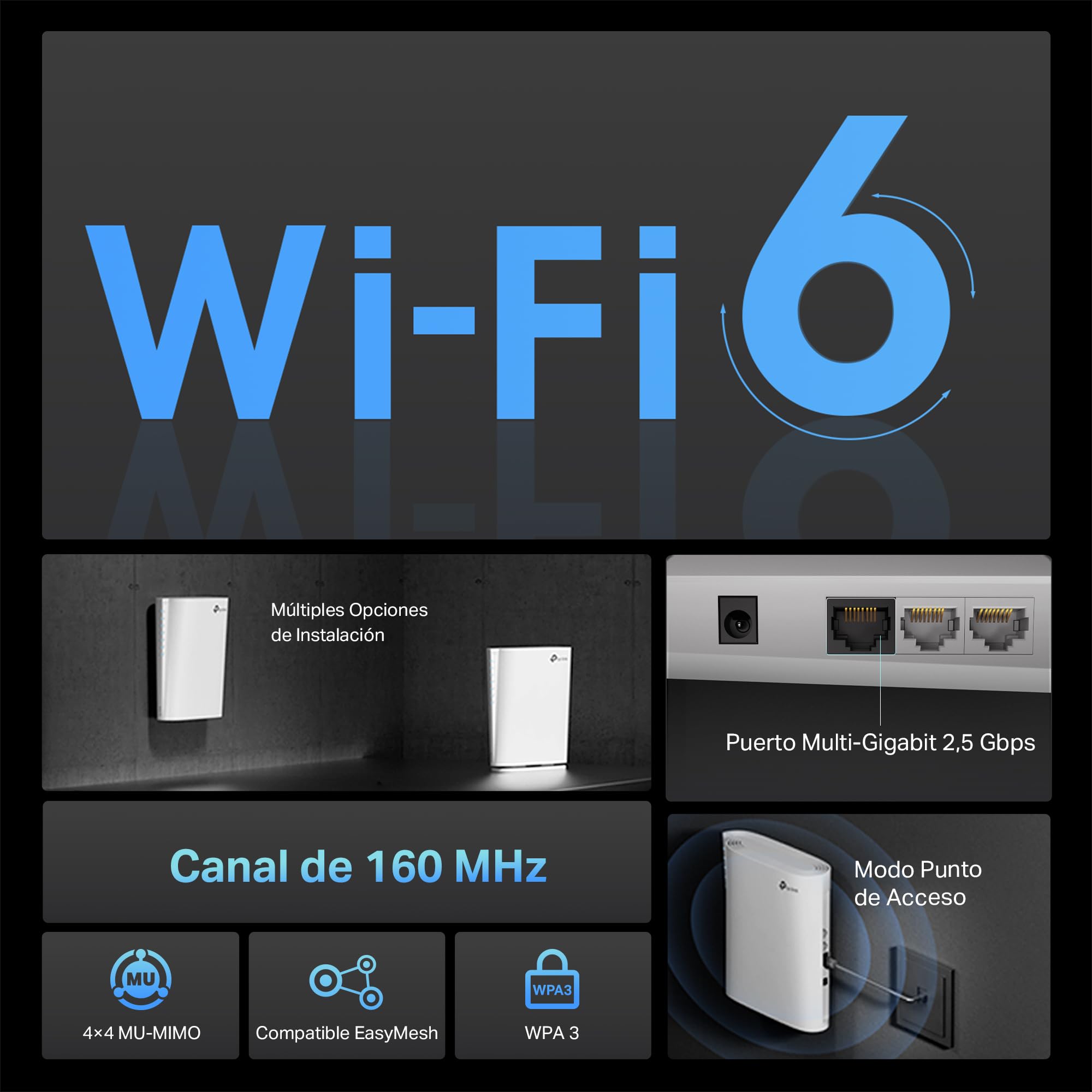 TP-Link RE900XD - Repetidor WiFi 6, AX6000, Doble Banda, Diseño Vertical | Amplificador de Señal WiFi. Puerto Ethernet. Compatible con EasyMesh. Botón WPS para Configuración Fácil. App Tether.