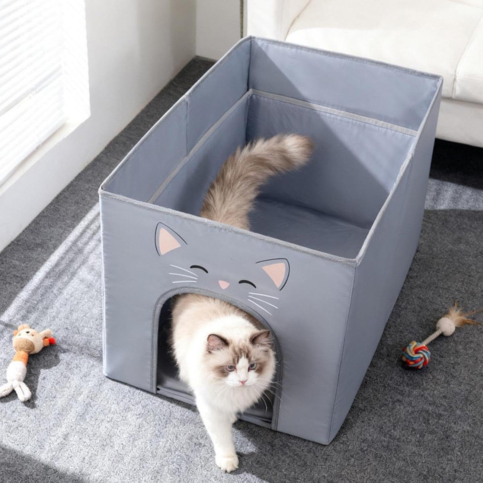 Arenero para Gatos Compacto Multifuncional Que Evita Salpicaduras.