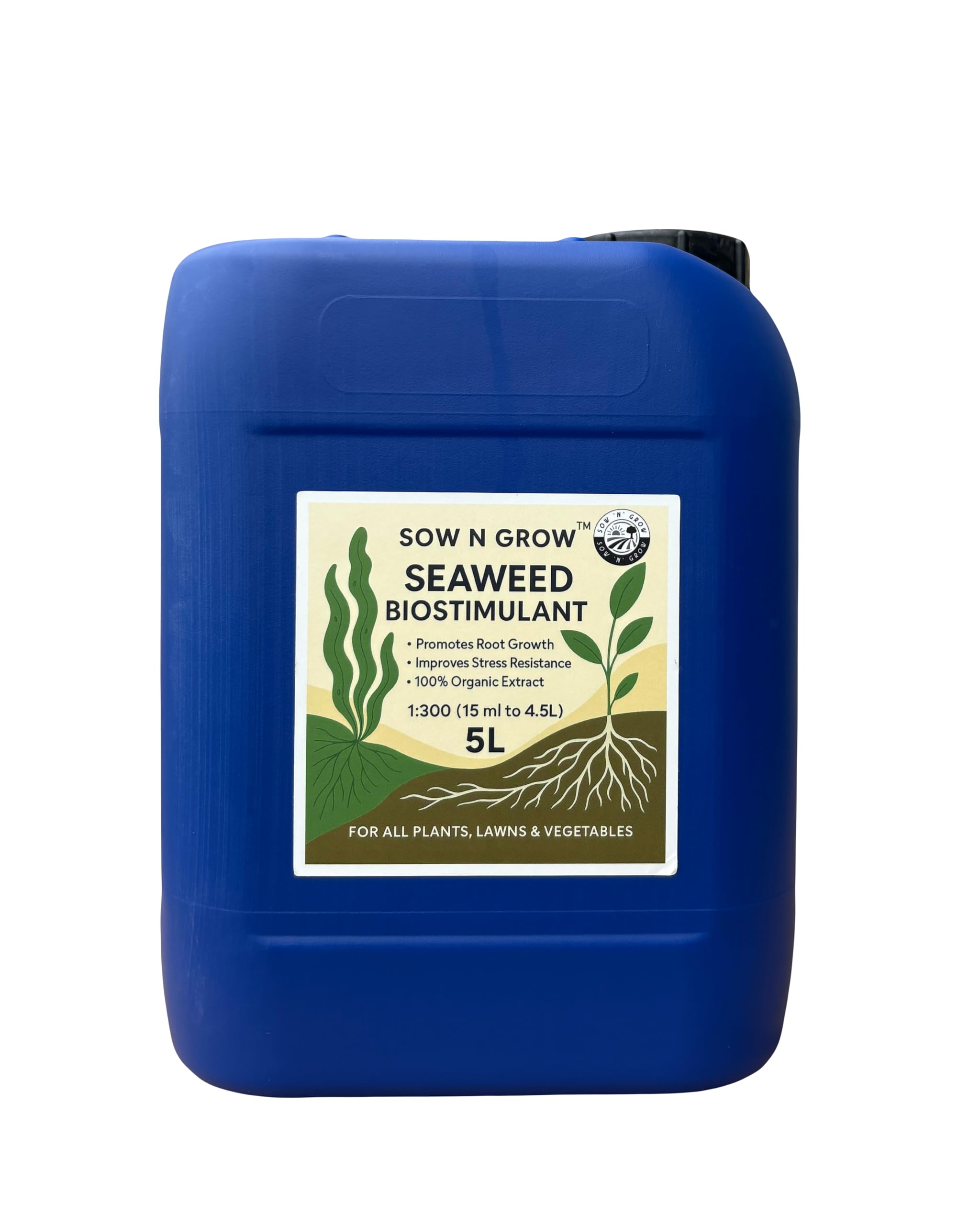 SOW N GROW Organic Liquid Seaweed Fertiliser – Natural Plant Feed for Healthy Soil & Stronger Growth | 1L Concentrate (Makes up to 300L) Real Results. Naturally (5 litre)