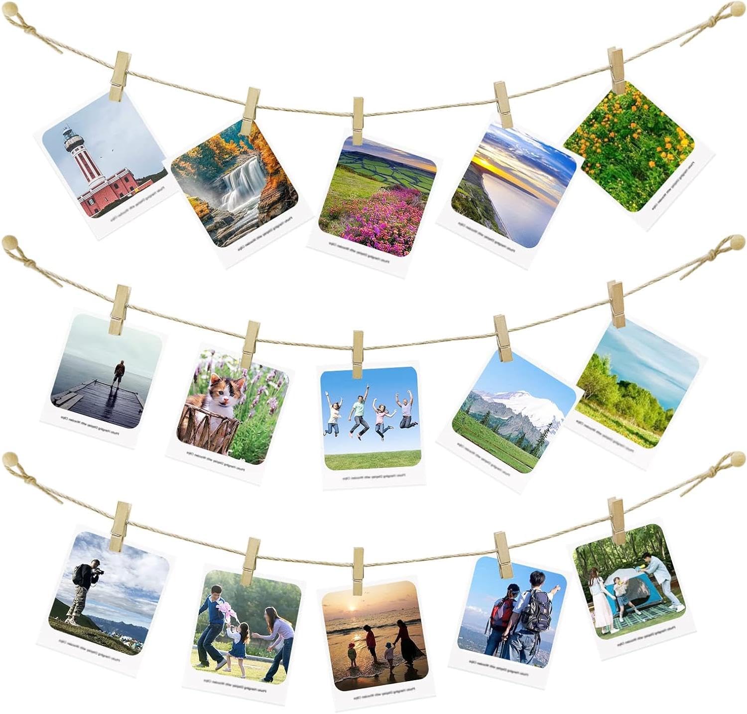 Dwuent Wood Mini En Pegs, Photo String With Clips, Dwuen 150Pcs Mini Pegs For Photos With 5 En Pushpins And 3 Pack Jute Mini Pegs And String For Photos, Craft, Weddings & Party Decorations