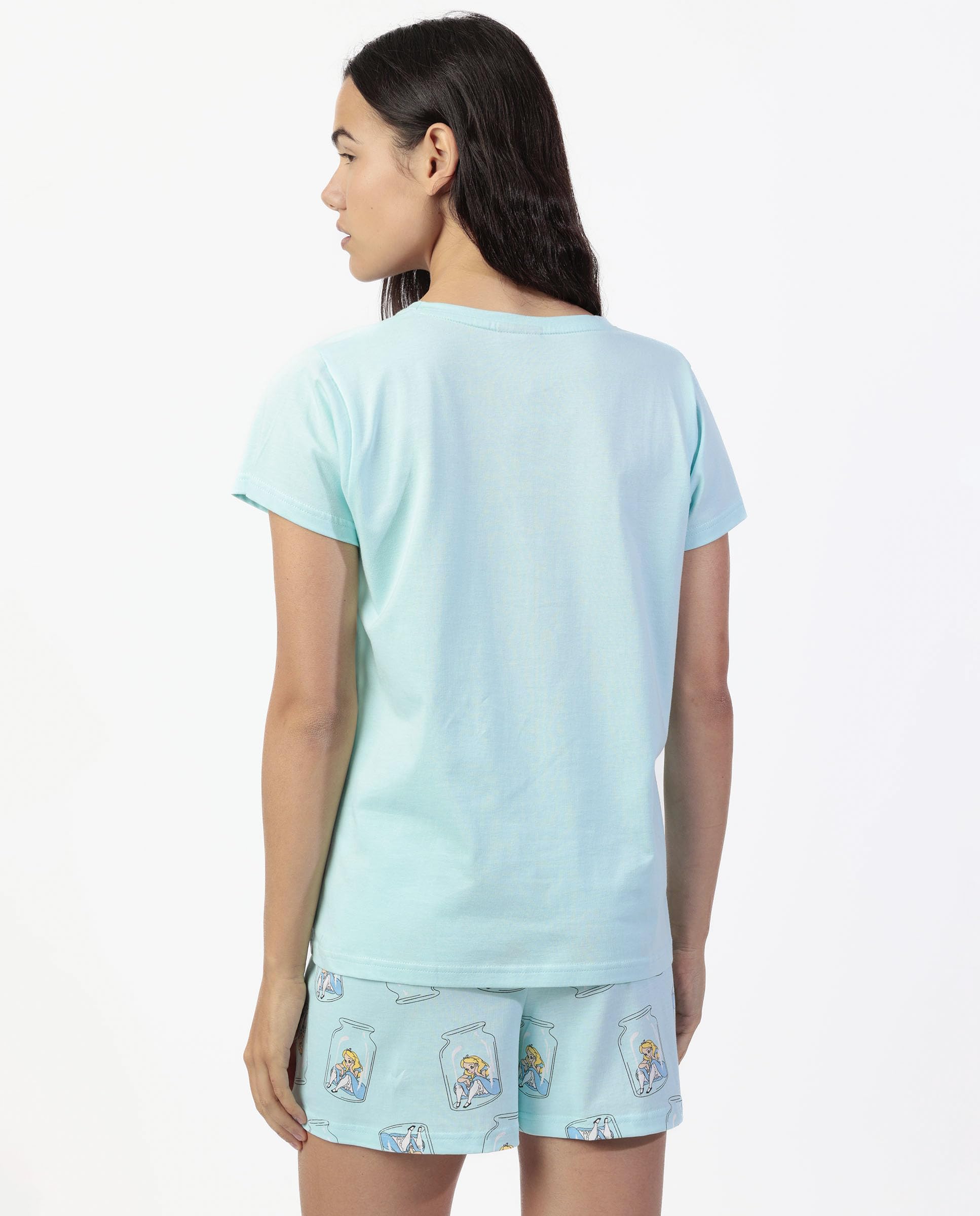 Disney Pigiama Donna Alice nel Paese delle Meraviglie in Cotone Estivo Completo Pigiama Corto Mezza Manica Pantaloncino Art. 64294 (IT, Testo, L, Regular, Regular, Azzurro)