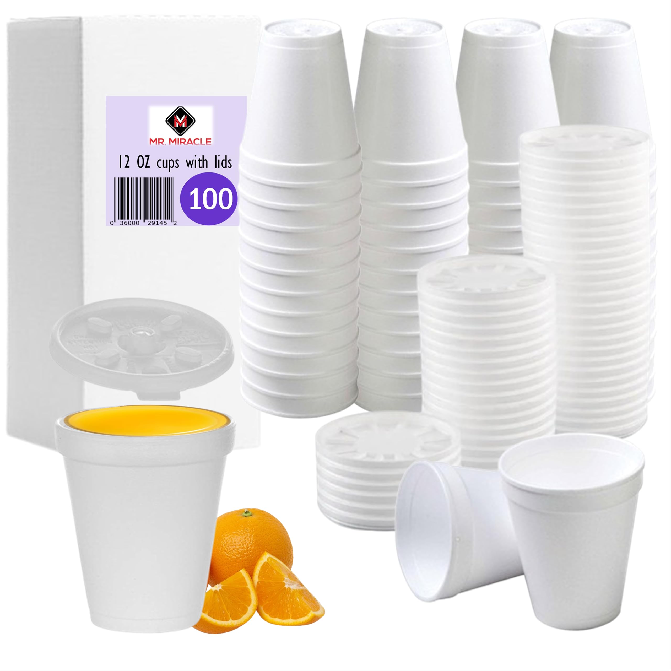 12 OZ Foam Cups for Hot & Cold Drinks, USA-Made 100-Pack - Ideal Styrofoam Coffee Cups, Insulating To-Go Cups for Soda, Tea, Juice - Sturdy, Disposable & comparable to Industry standard 12J12