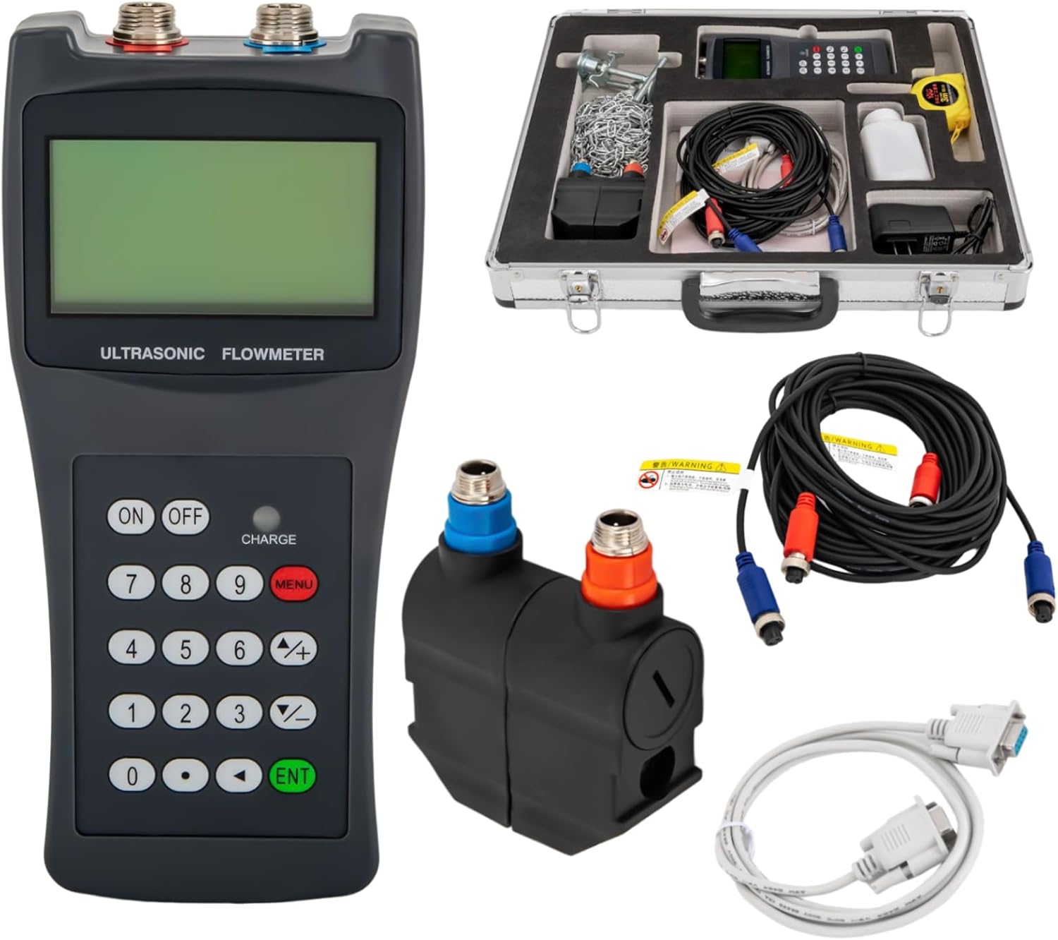Handheld Flowmeter Clamp on Flow Meter Portable Digital Liquid Flow Meter with M2 Transducers for Copper/PVC Pipe DN50-700mm 2"-28"