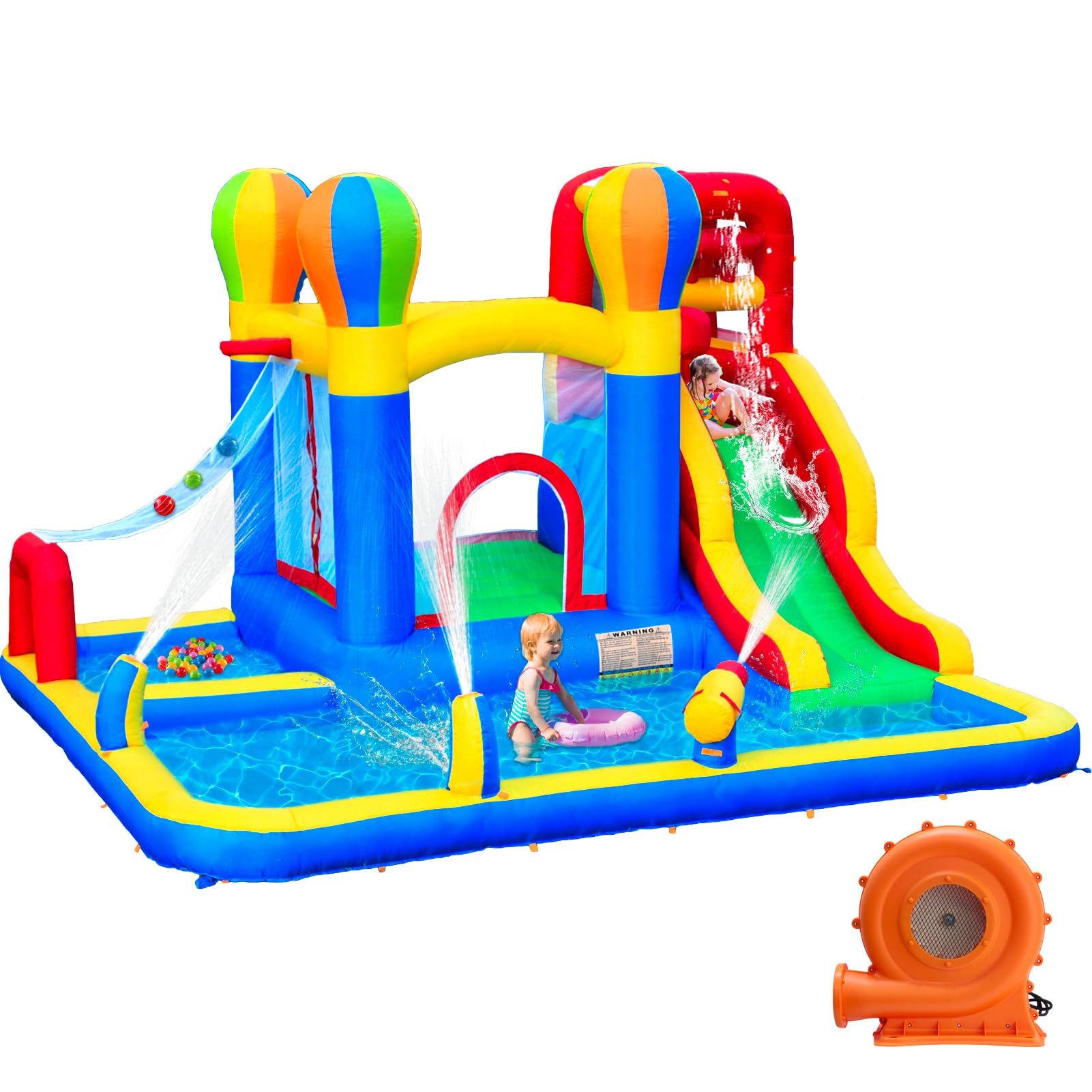 Baralir Castillo Hinchable para Interiores, tobogán seco y Agua, Adecuado para niños de 3 a 8 años, Castillo Hinchable para Exteriores con Ventilador, 343 x 338 x 202 cm
