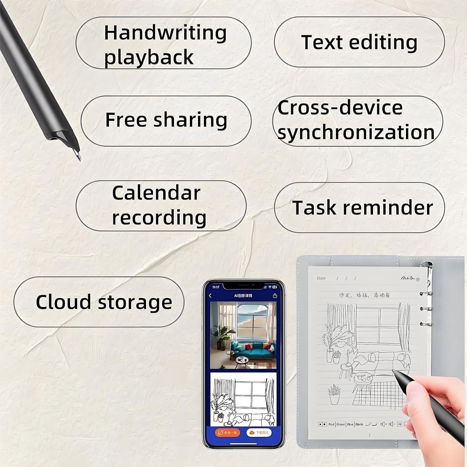 XNote KI-gestütztes intelligentes Schreibset, E-Ink-Papiertablett for Zeichnen und Notieren, wiederverwendbares Notizbuch, Echtzeit-Synchronisierung mit der App for Büro