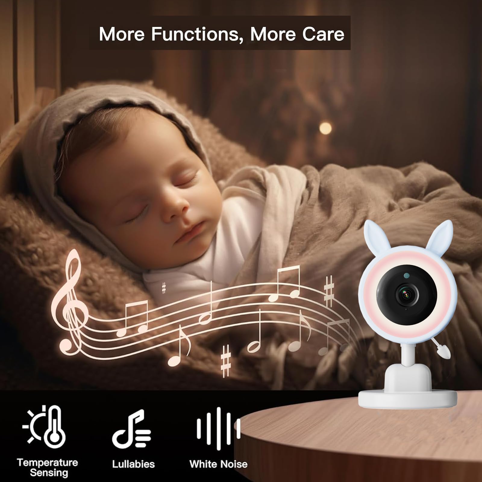 Camara Vigilancia Bebe, Monitor con Pantalla IPS 3.5", Sin WiFi Vigilabebes con batería de 30 Horas,Control Remoto Pan-Tilt-Zoom, 2 Vías Comunicación, Visión Nocturna y Canciones de Cuna