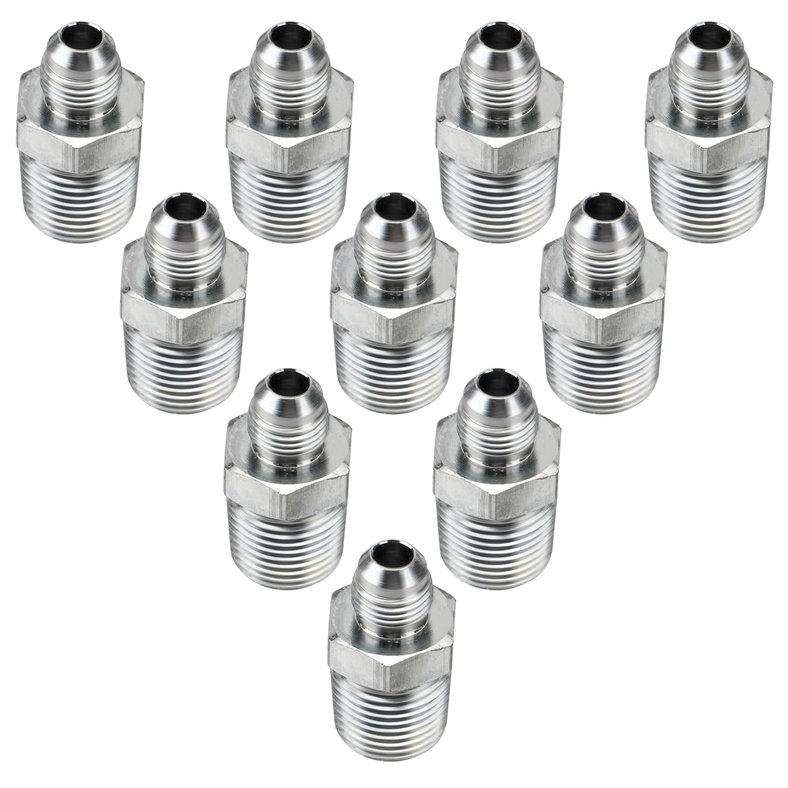 10 Pack Hydraulic Hose Adapter Fittings: 3/8" JIC 37° Male x 1/2" NPT Male, Straight Tube Connectors with Protection Cover